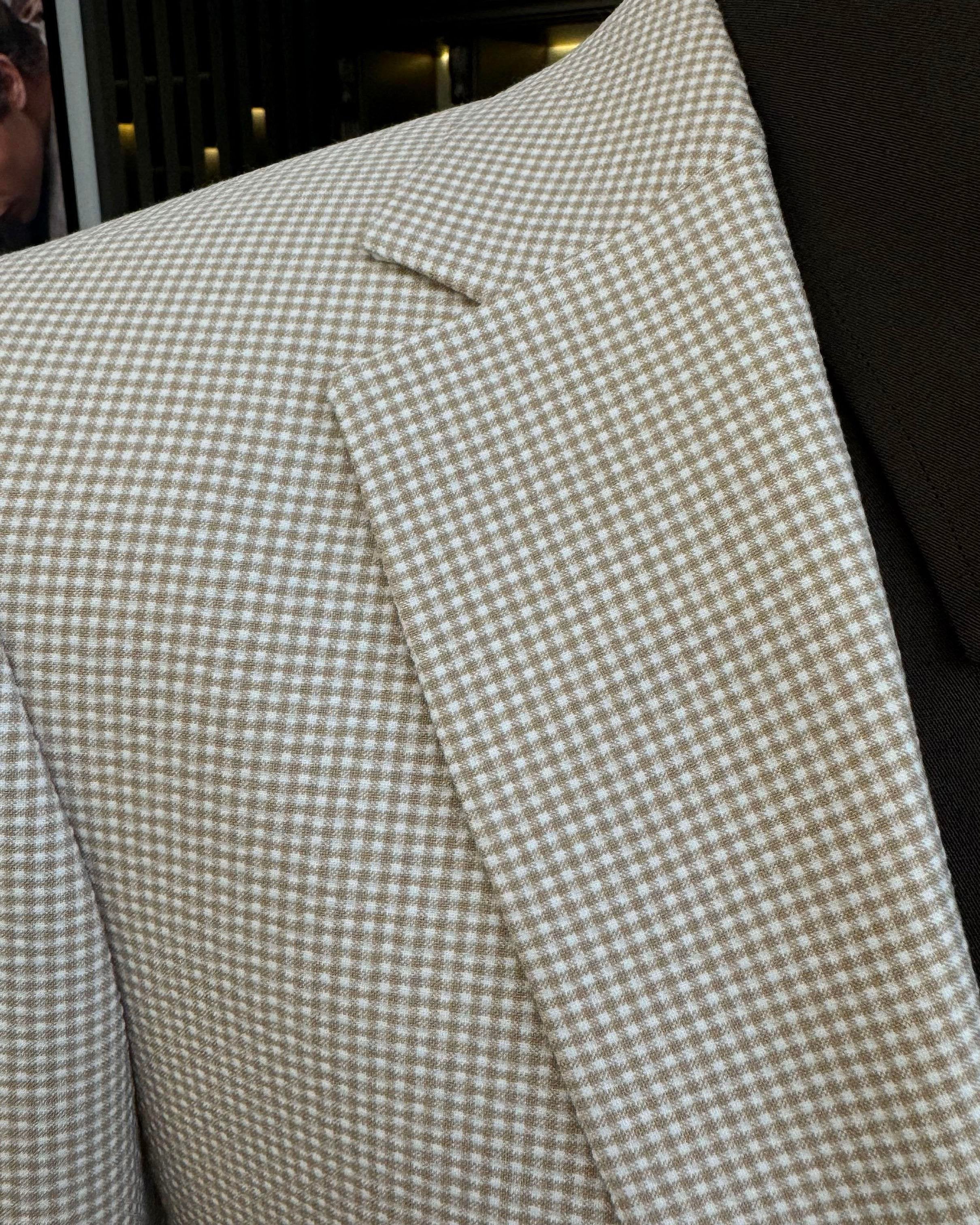 Beige Plaid Single Breasted Blazer