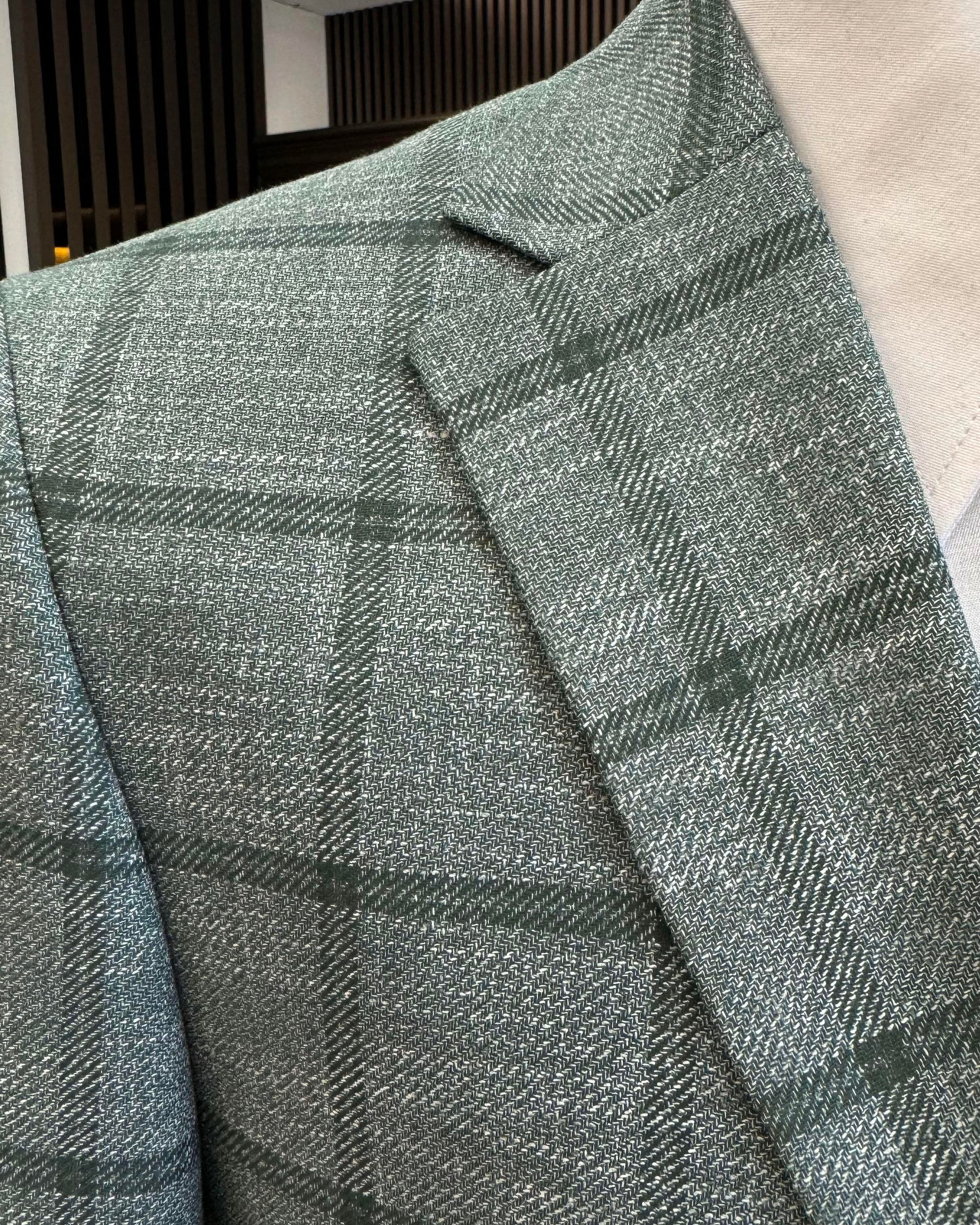 Green Plaid Single Breasted Blazer