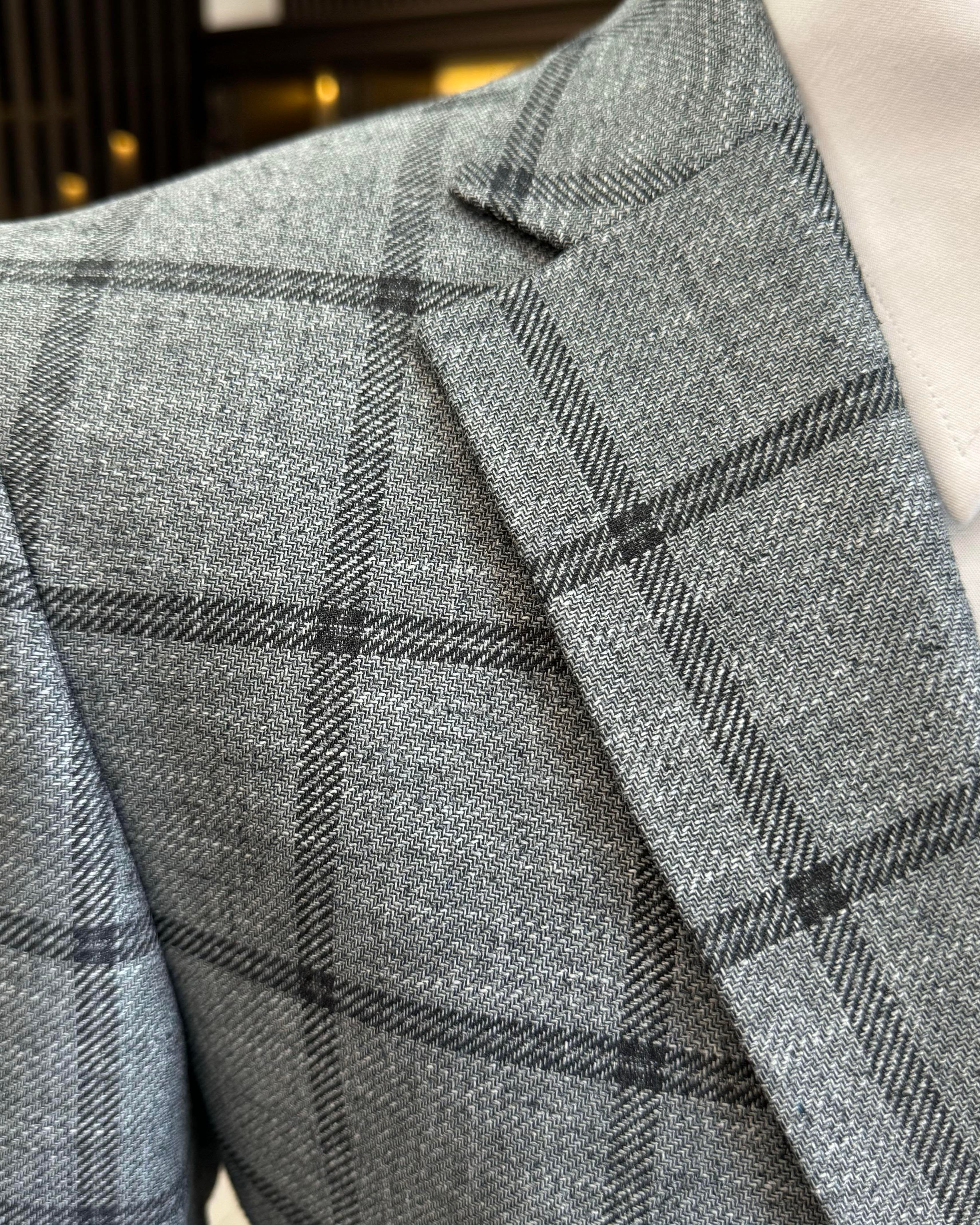 Grey Plaid Single Breasted Blazer