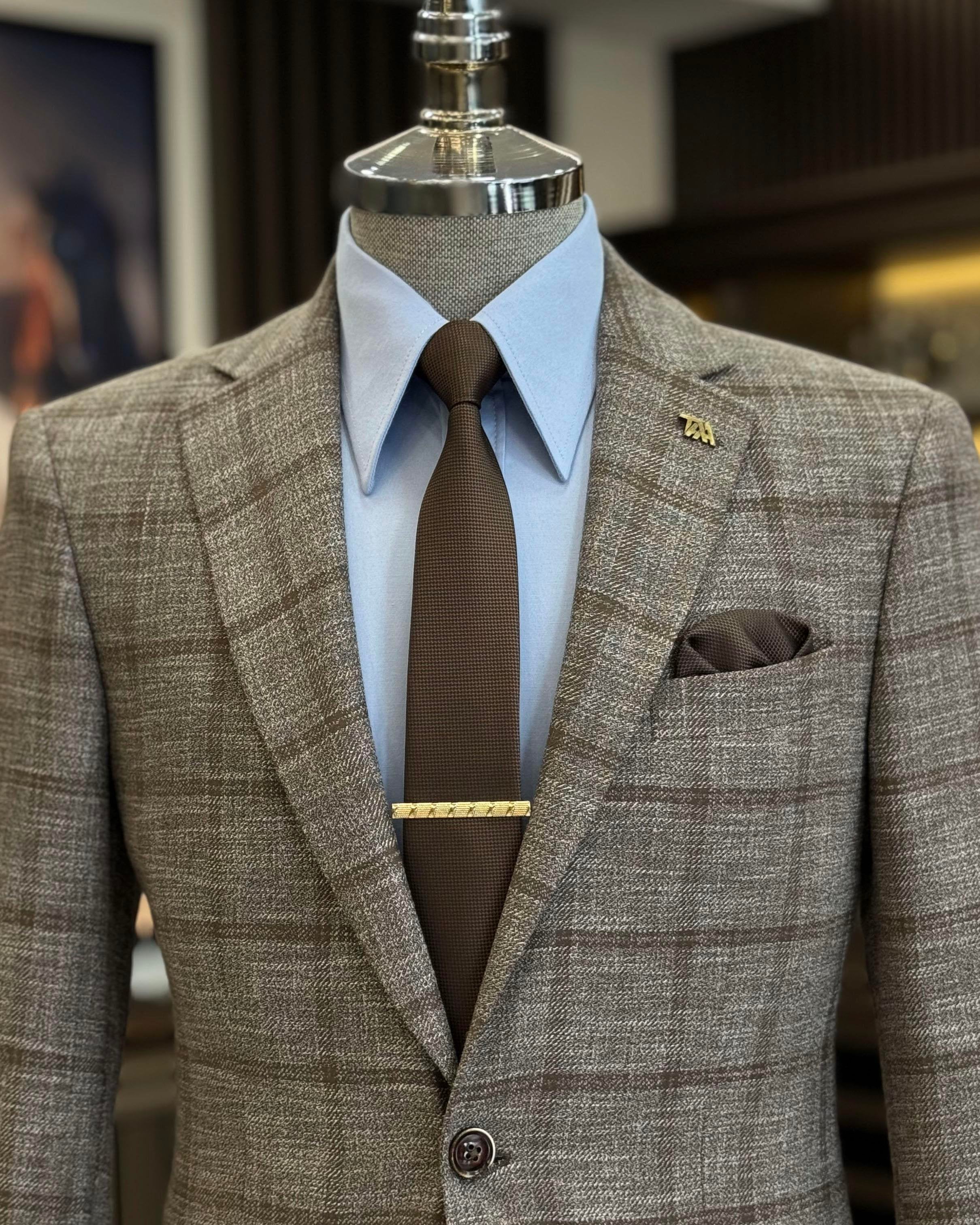 Brown Plaid Single Breasted Blazer