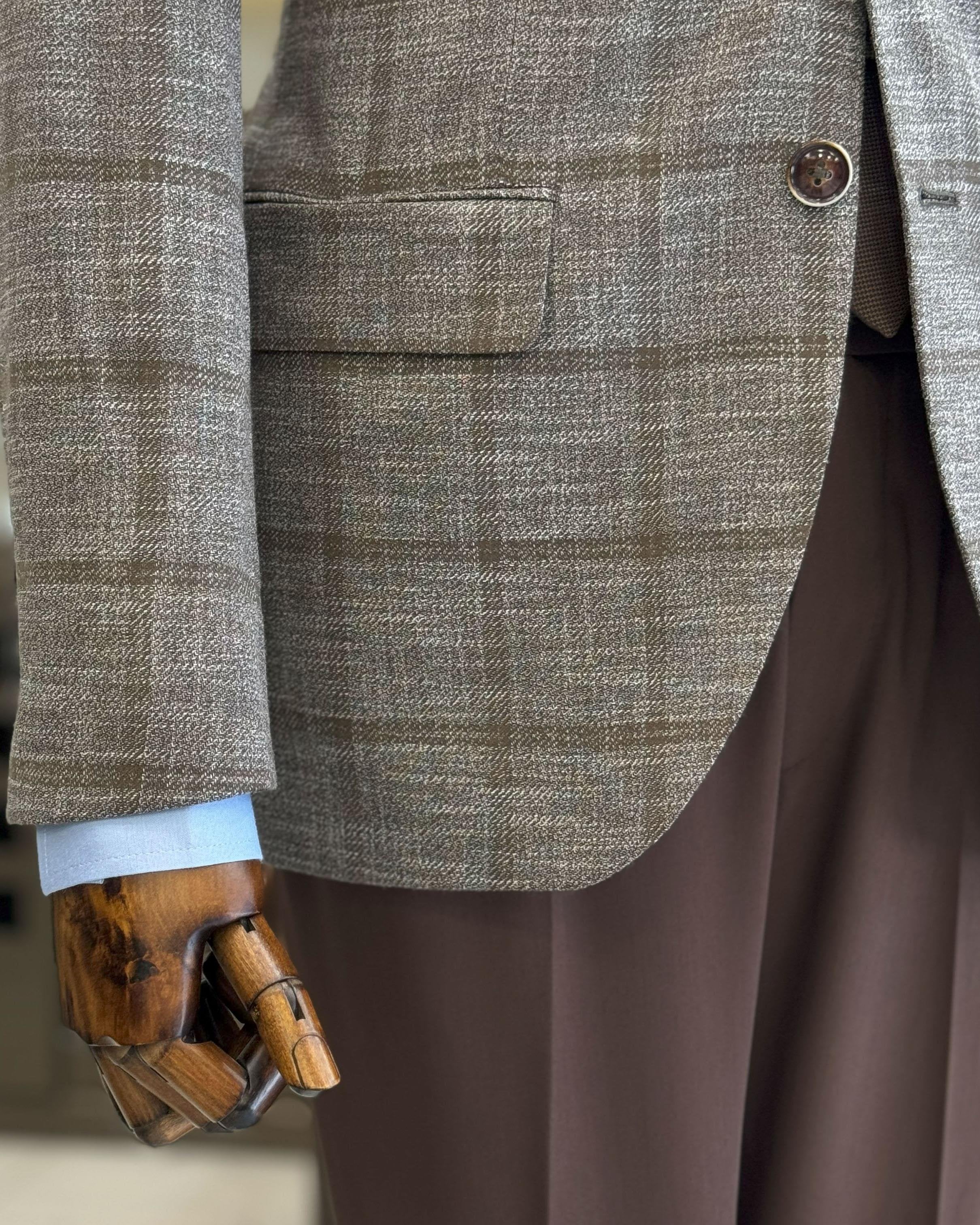 Brown Plaid Single Breasted Blazer