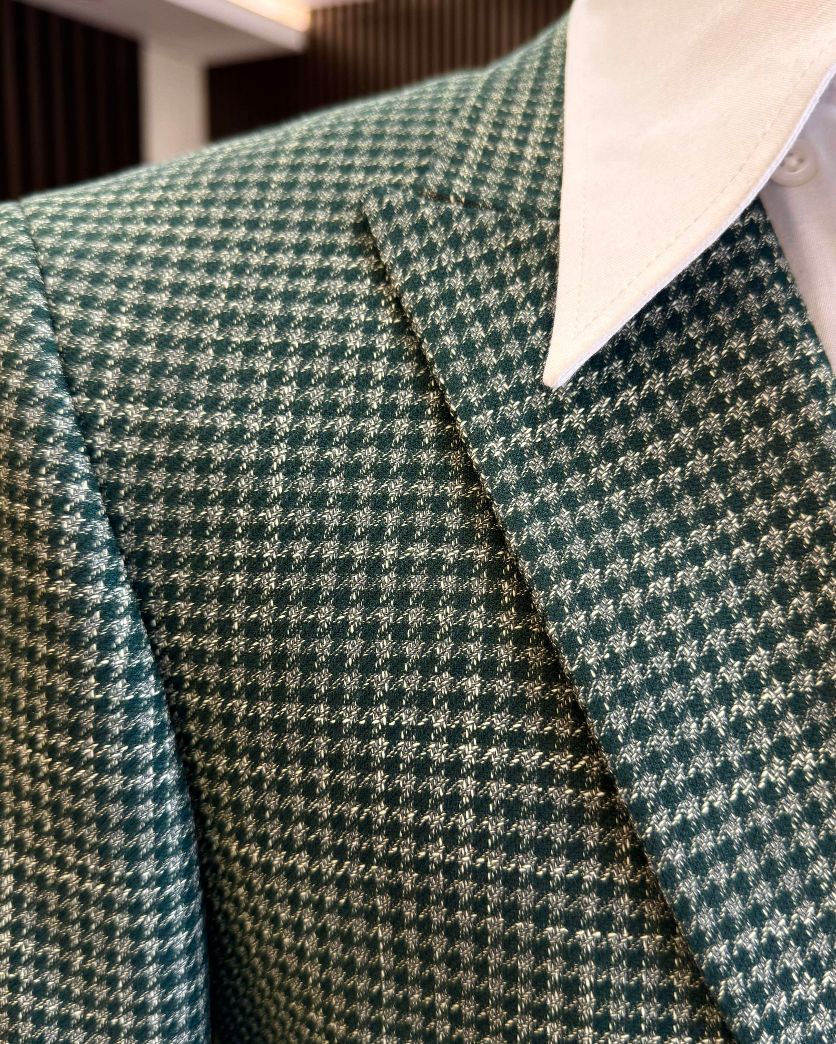 Green Plaid Single Breasted Blazer