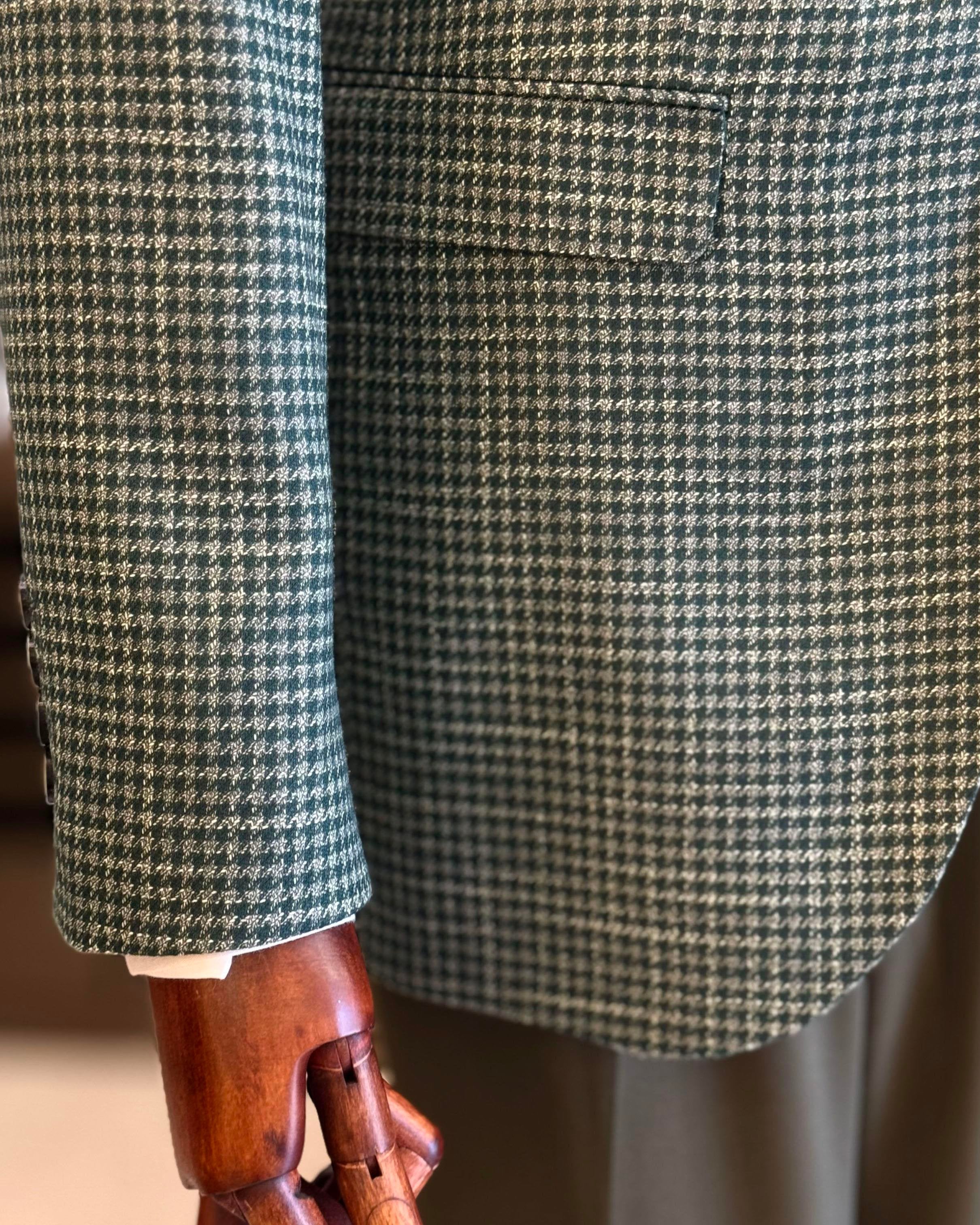 Green Plaid Single Breasted Blazer