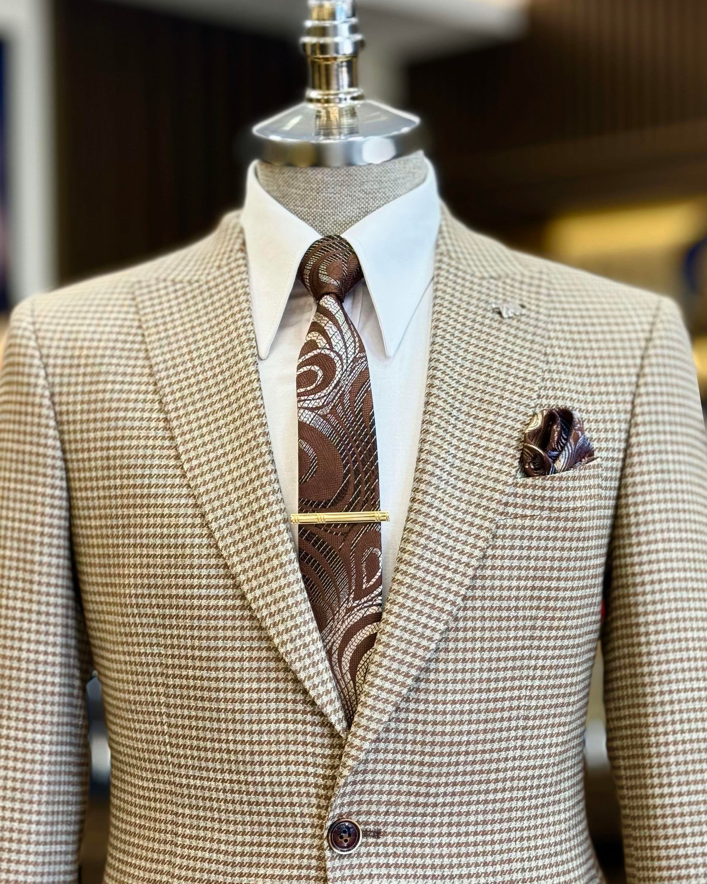 Camel Plaid Single Breasted Blazer