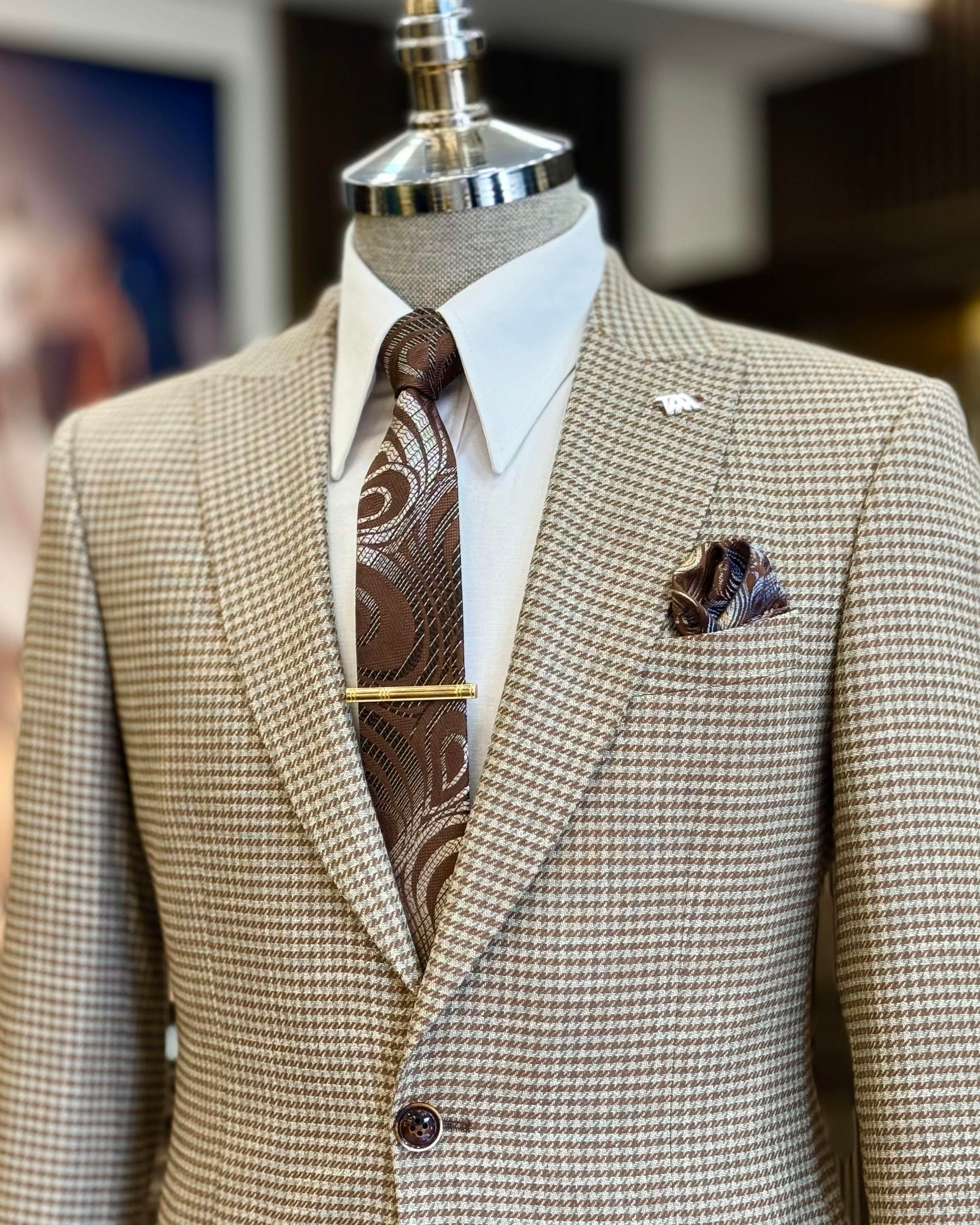 Camel Plaid Single Breasted Blazer