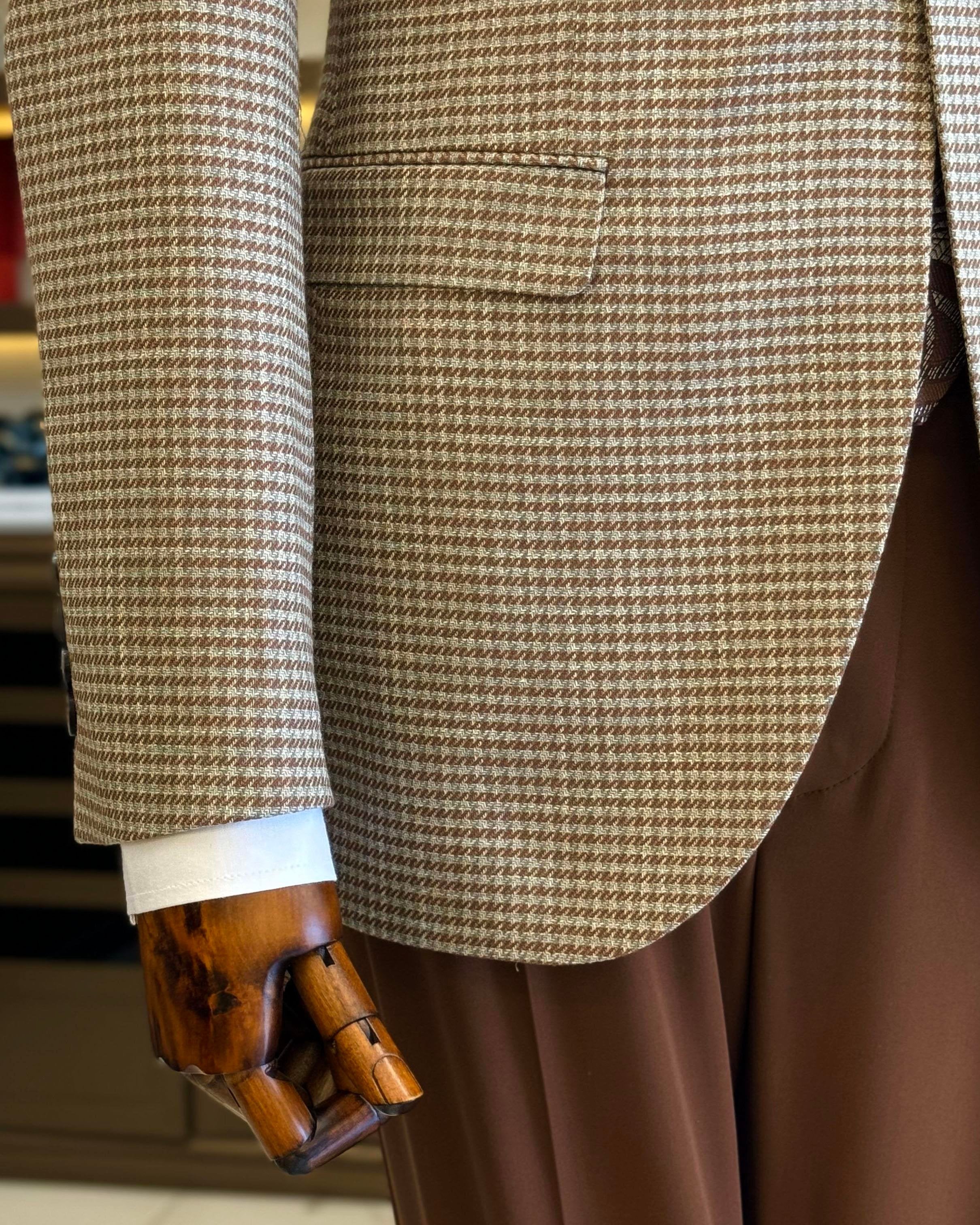 Camel Plaid Single Breasted Blazer