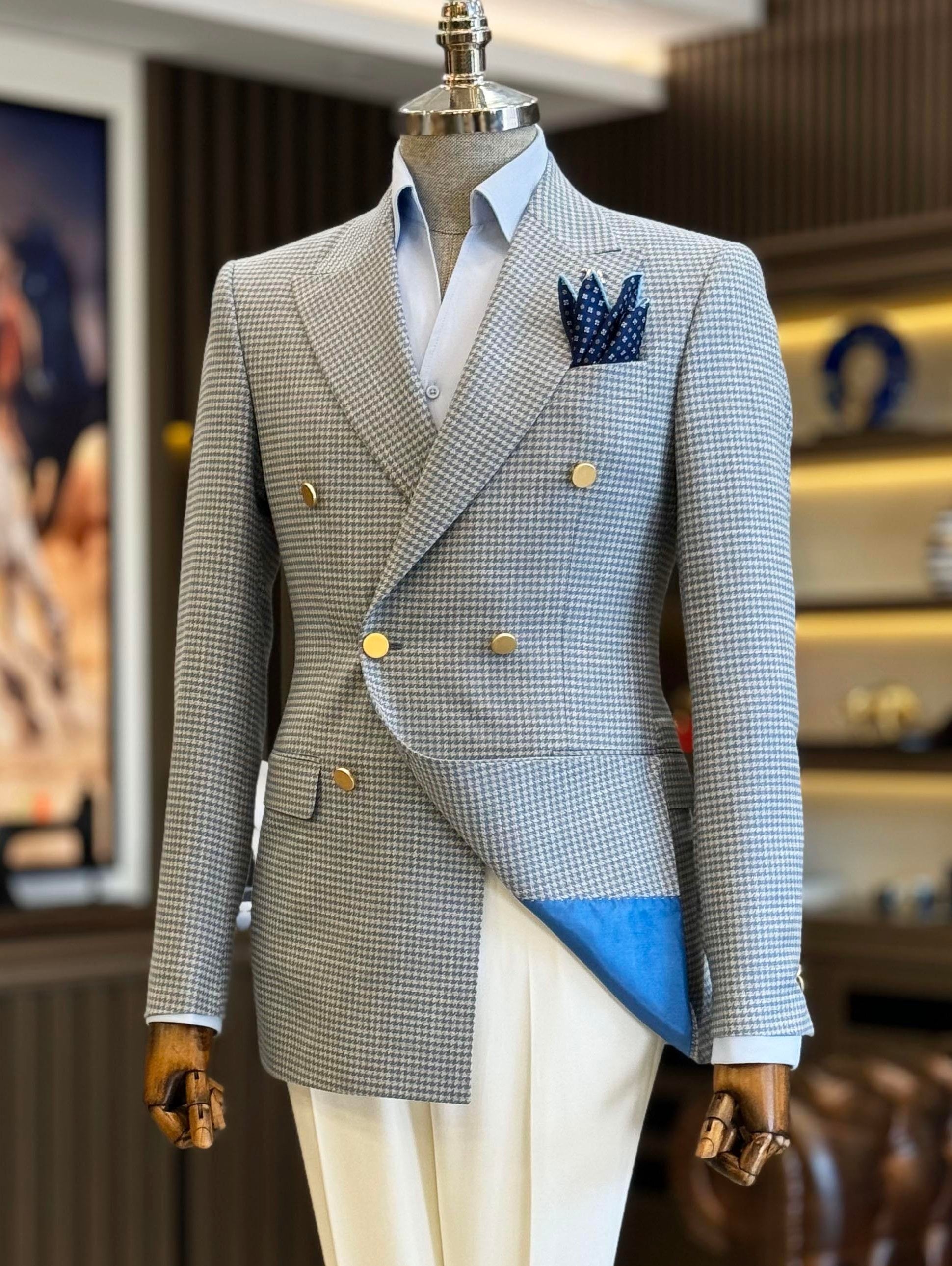 Sky-Blue Double Breasted Blazer