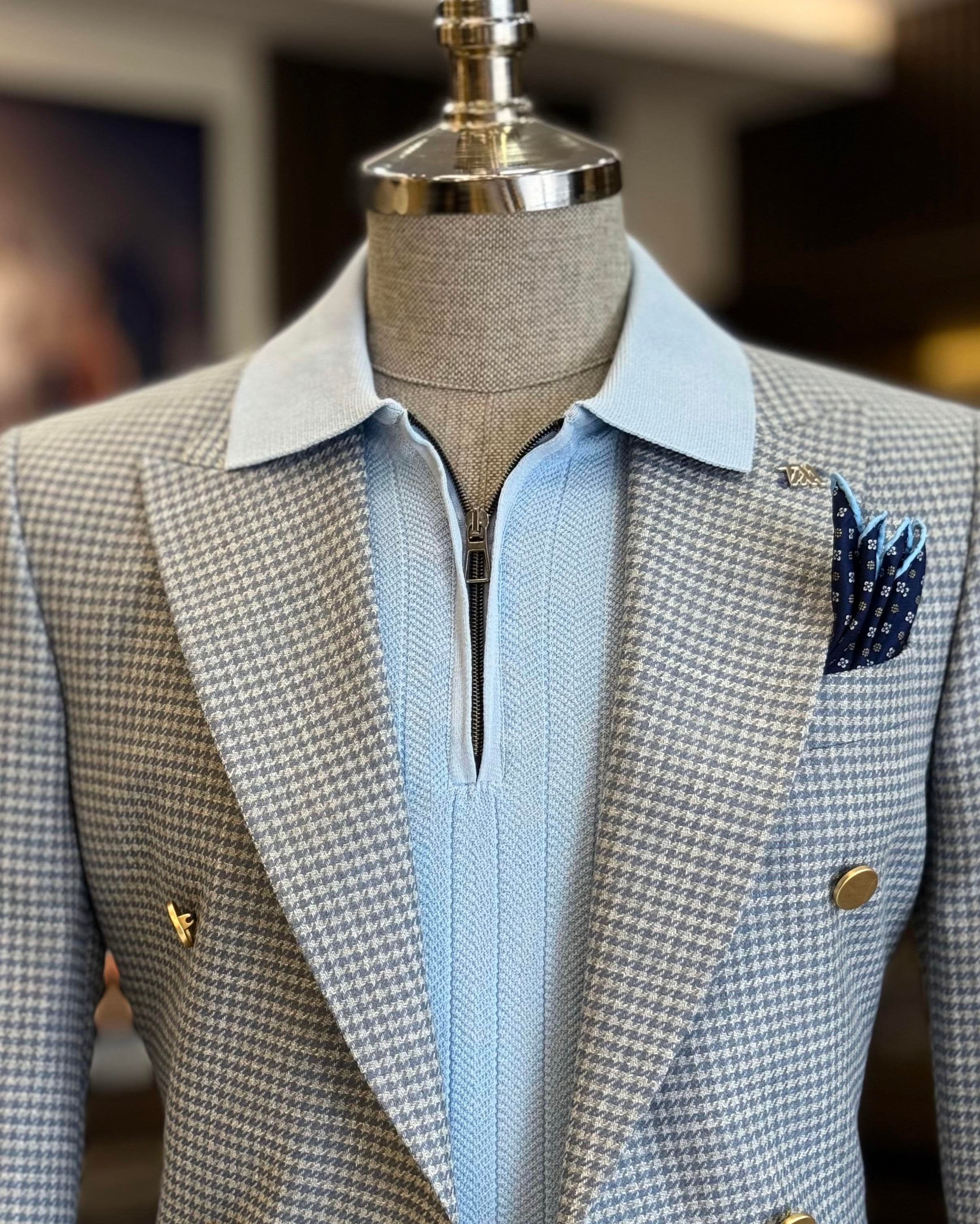 Sky-Blue Double Breasted Blazer