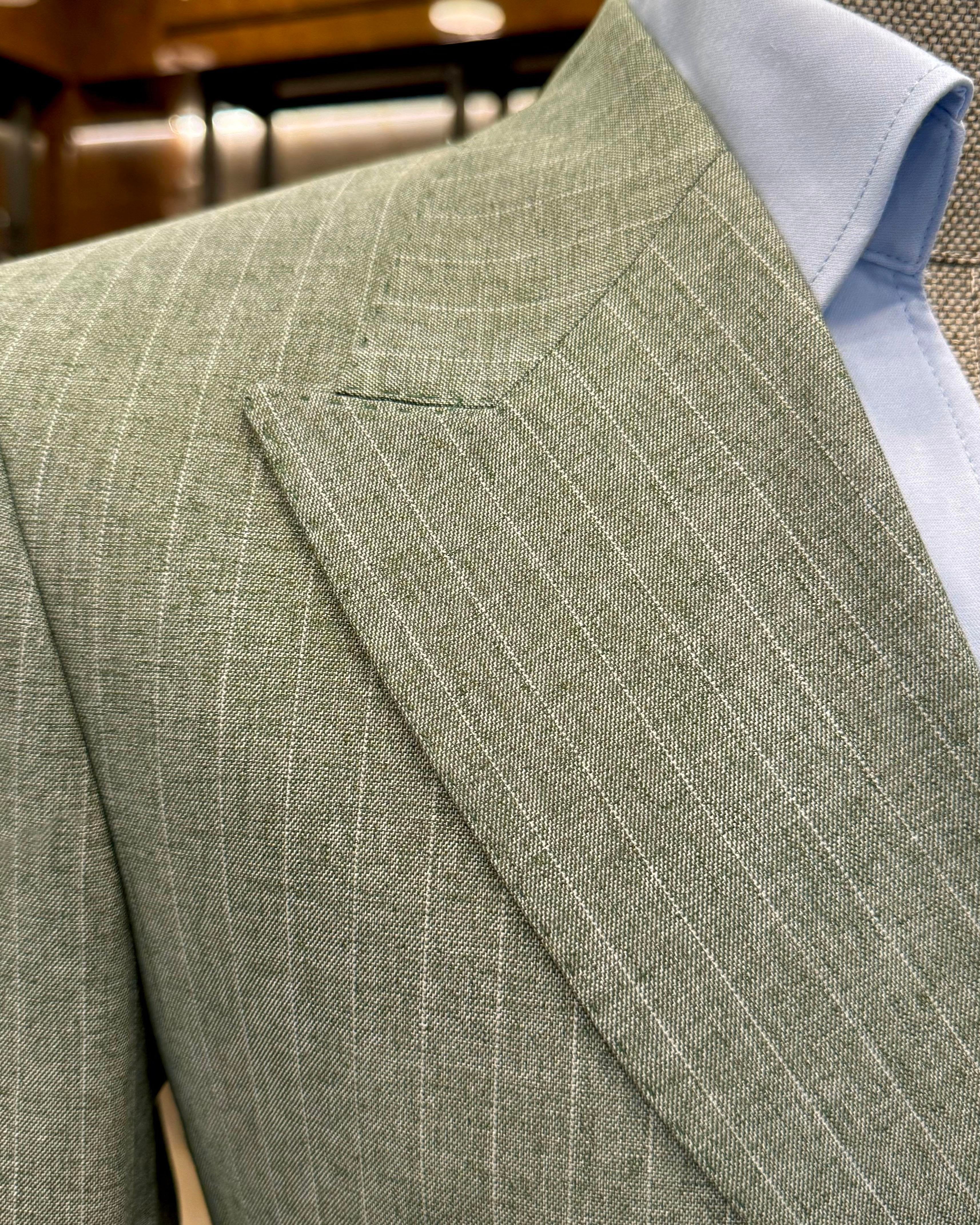 Green Striped Double Breasted Suit 2-Piece