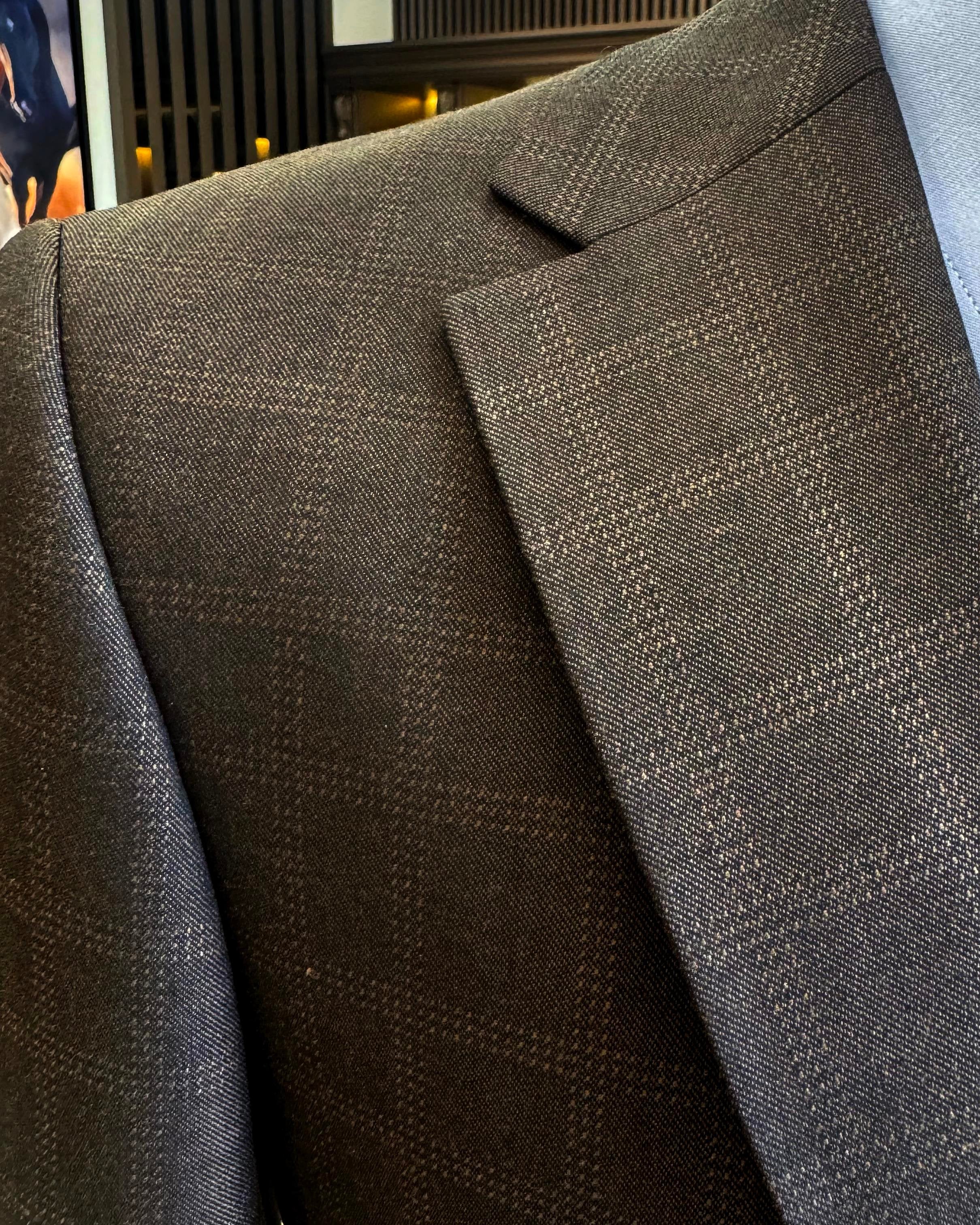 Brown Plaid Slim-Fit Suit 2-Piece