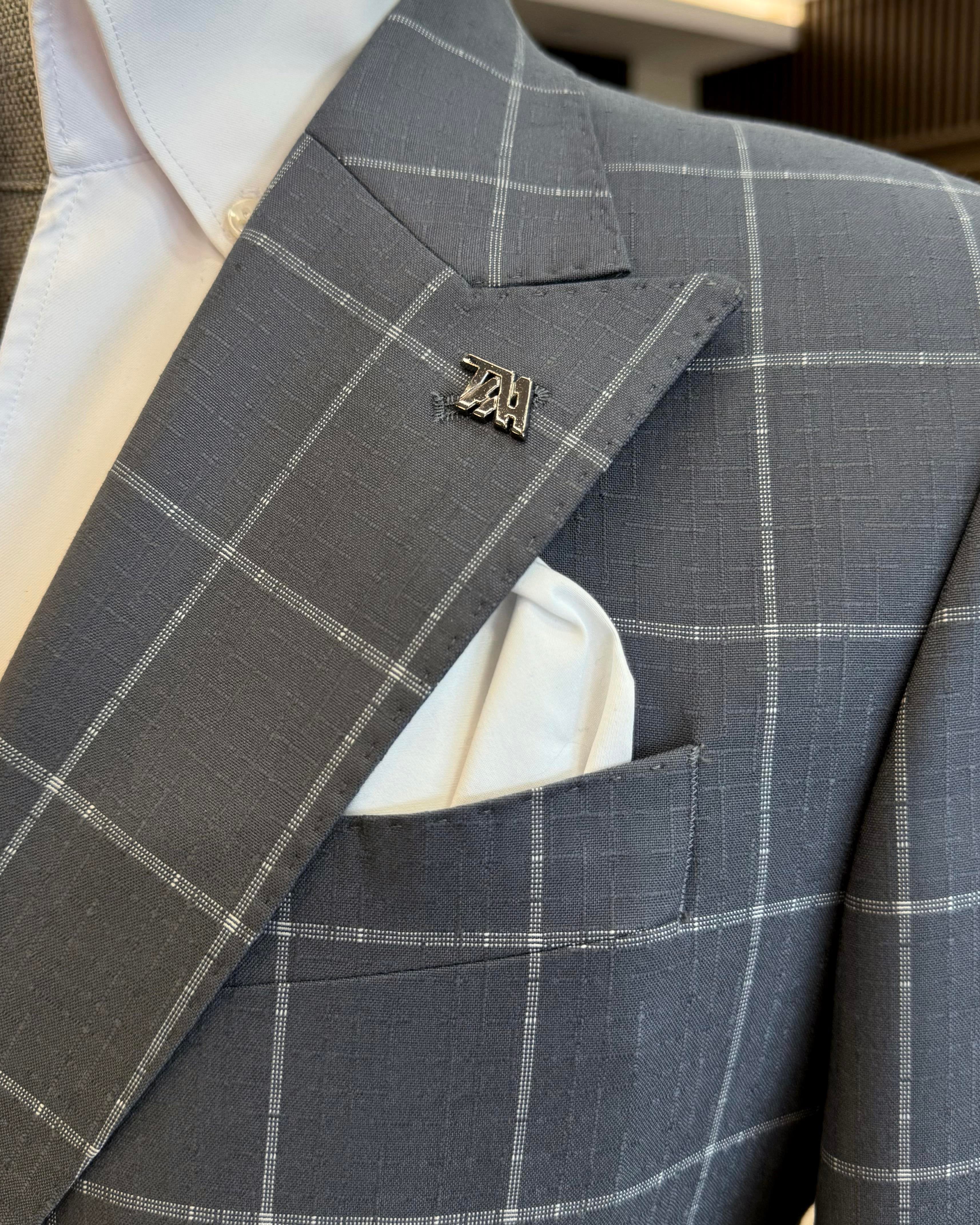 Grey Plaid Double Breasted Blazer