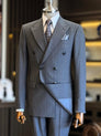 Grey Striped Double Breasted Suit 2-Piece