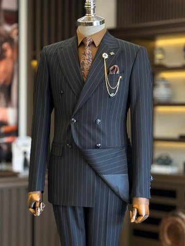 Black Striped Double Breasted Suit 2-Piece