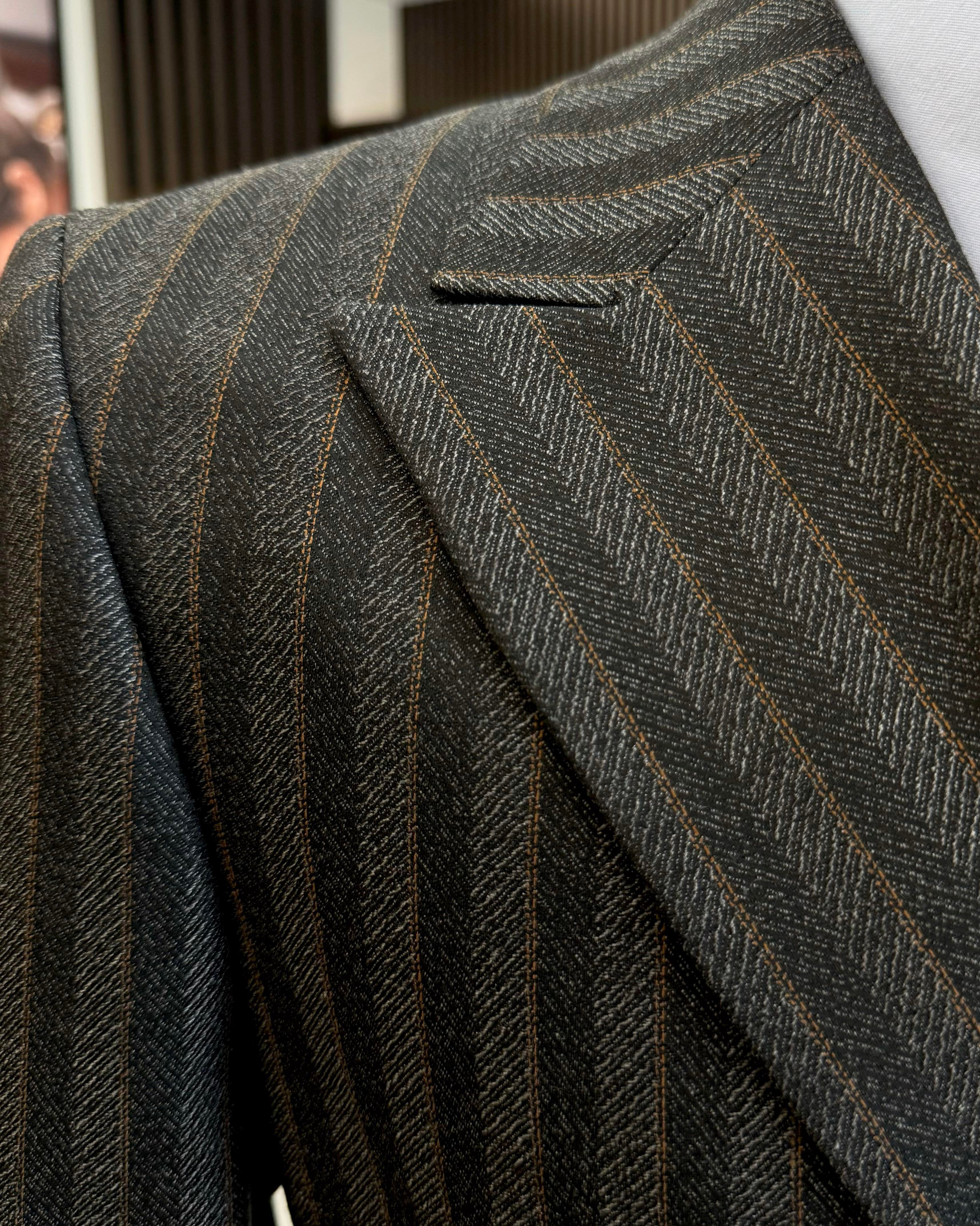 Grey Striped Double Breasted Suit 2-Piece