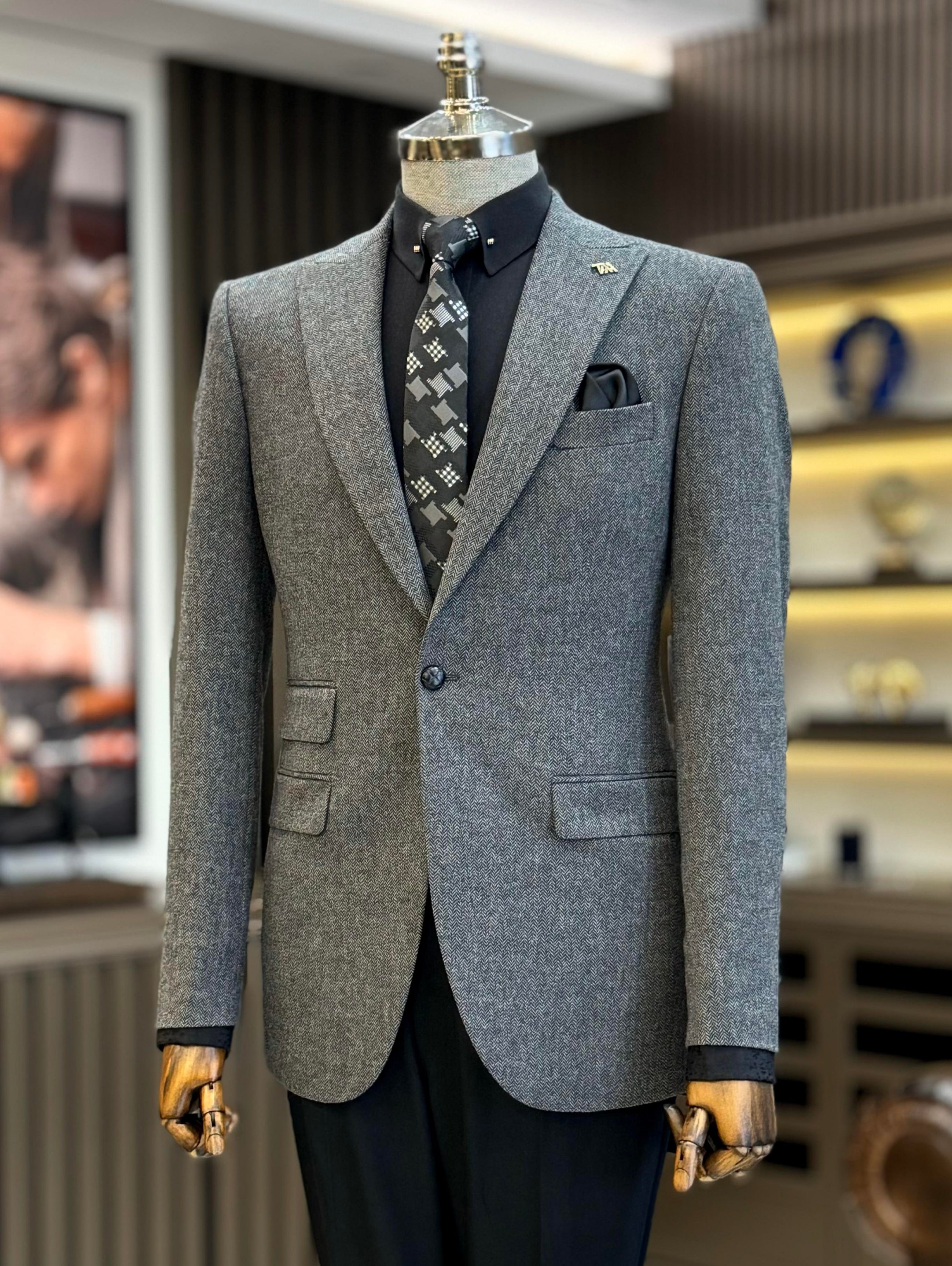 Grey Single Breasted Blazer