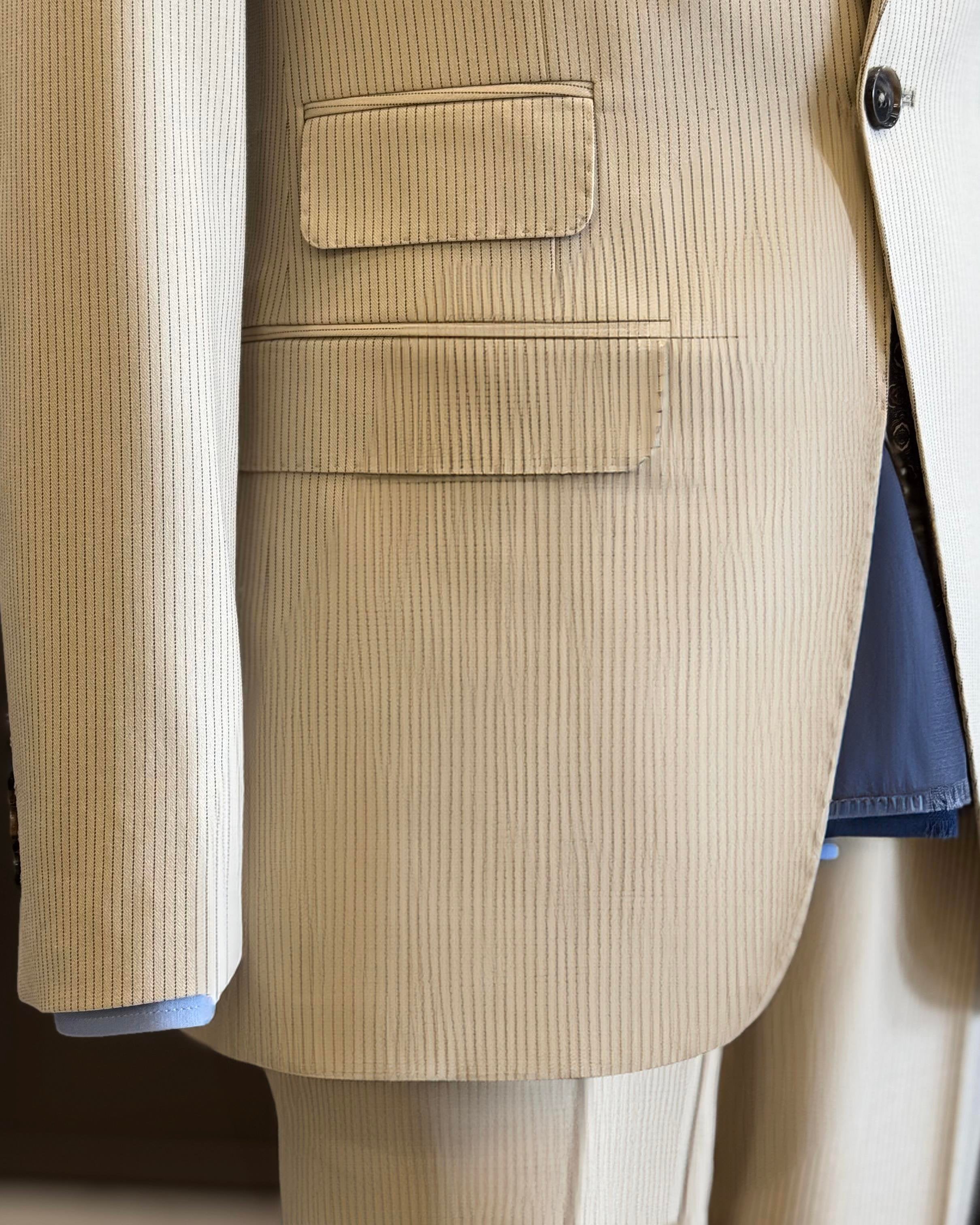 Beige Striped Slim-Fit Suit 2-Piece