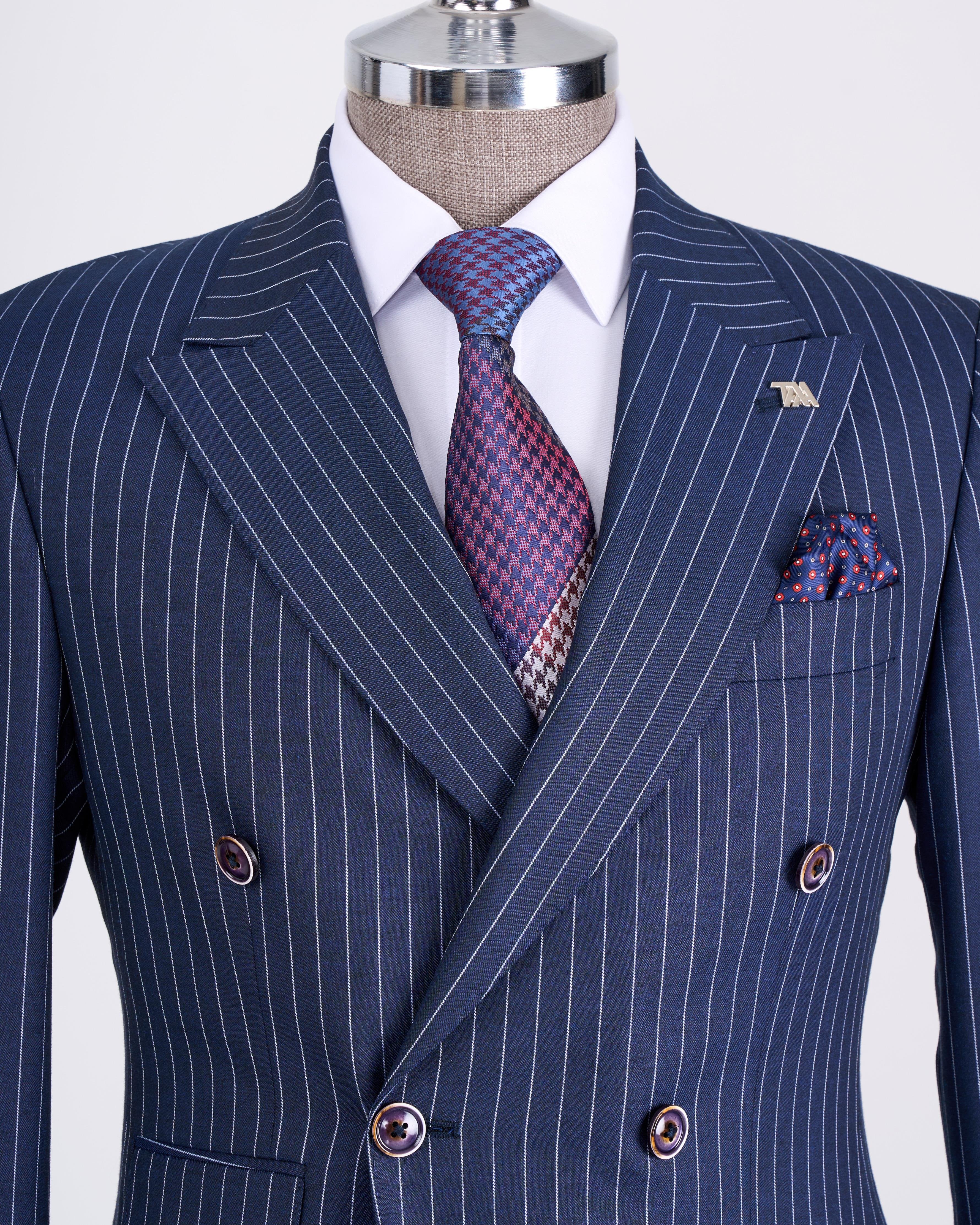 Navy Striped Double Breasted Suit 2-Piece