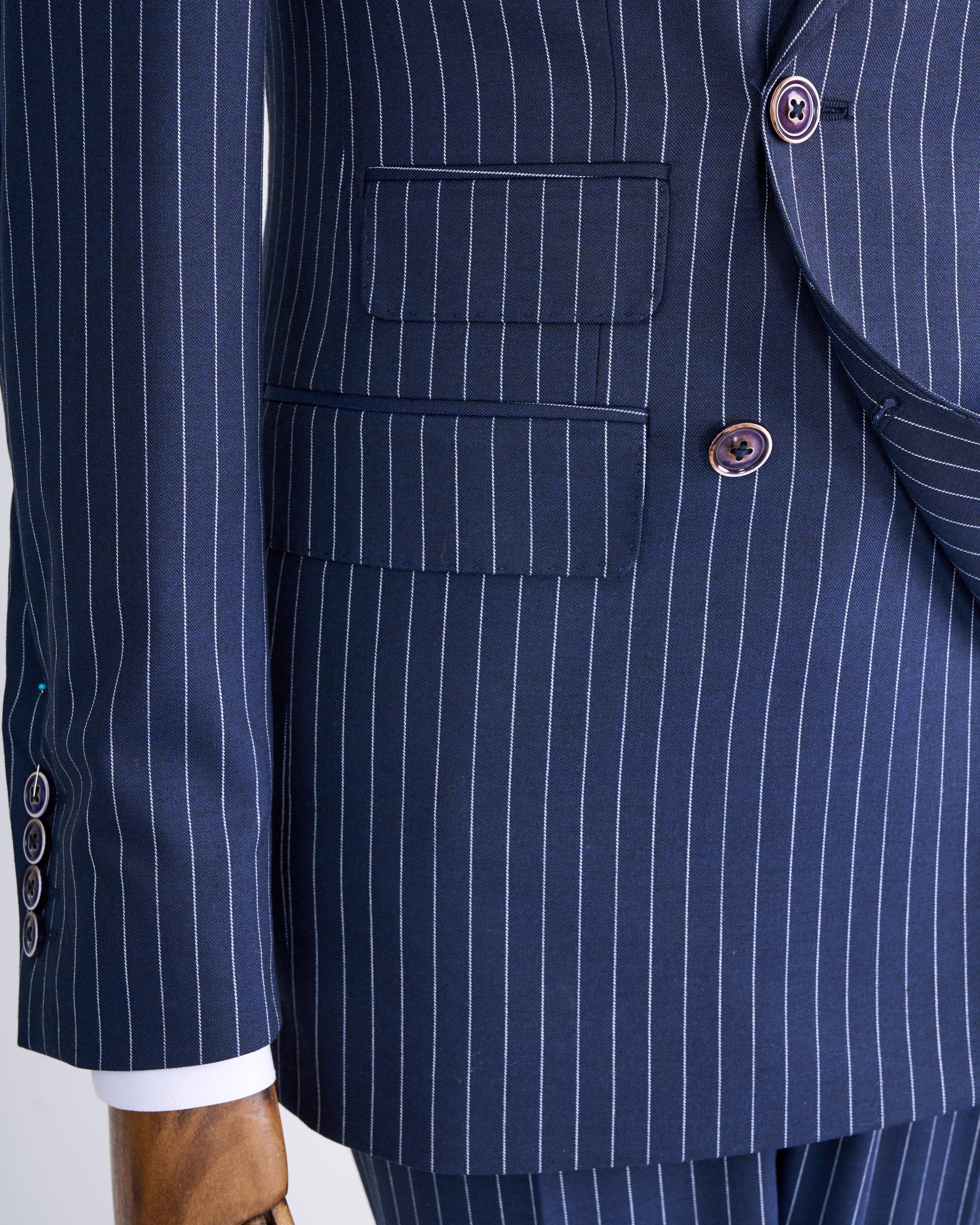 Navy Striped Double Breasted Suit 2-Piece