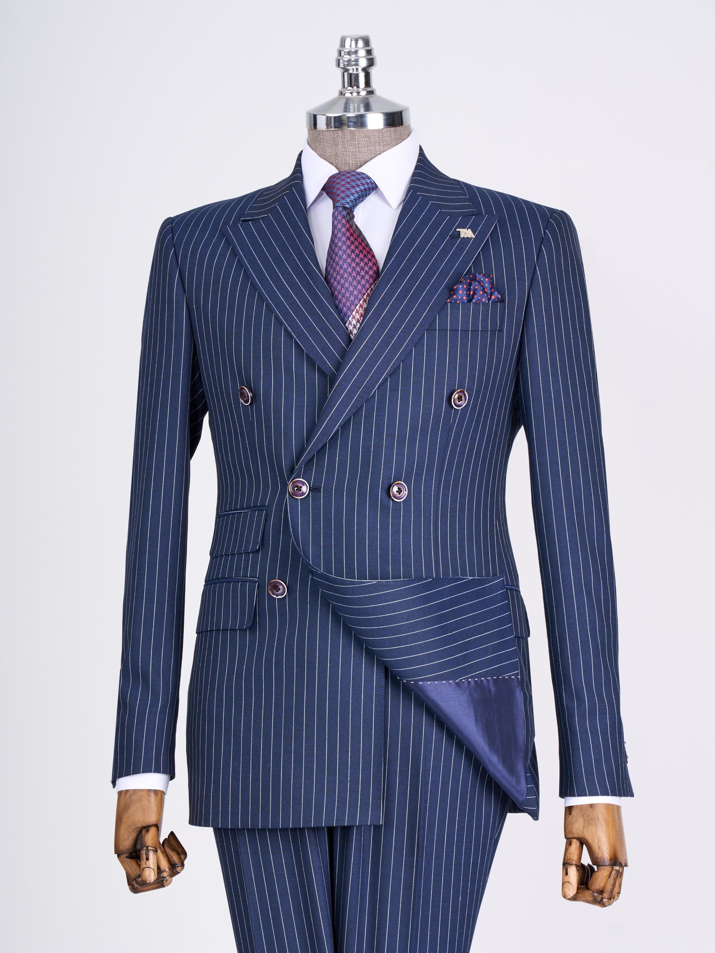 Navy Striped Double Breasted Suit 2-Piece