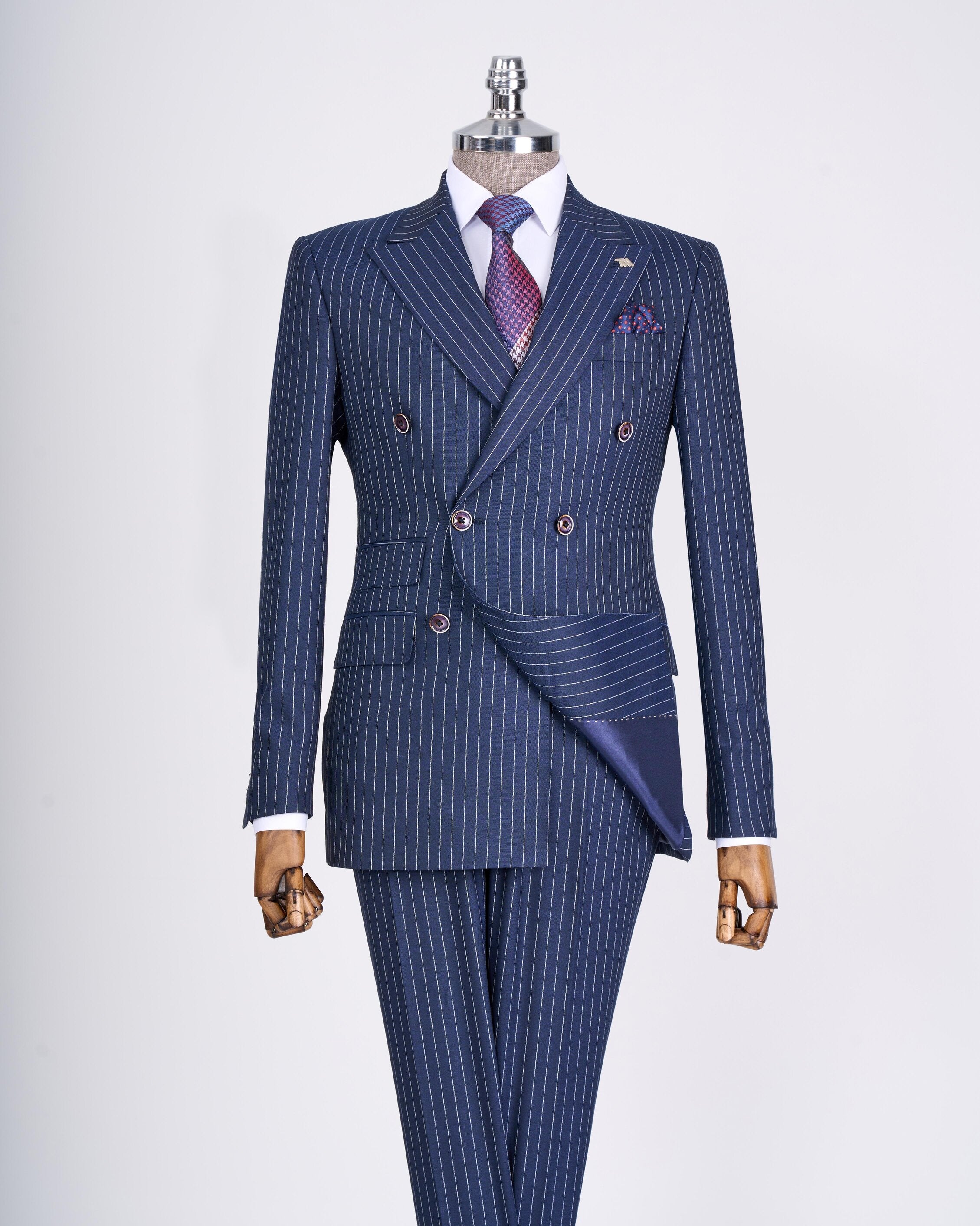 Navy Striped Double Breasted Suit 2-Piece