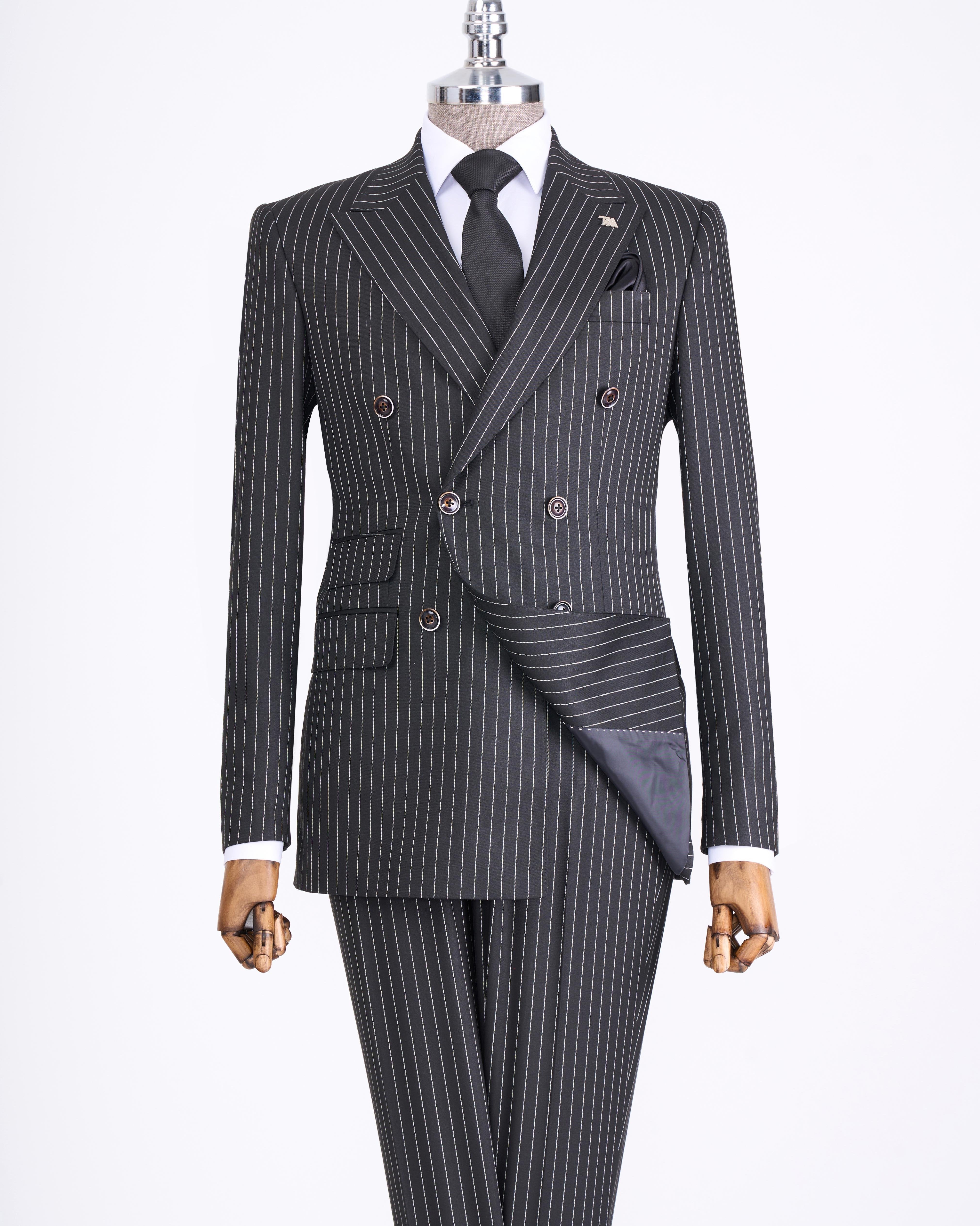 Black Striped Double Breasted Suit 2-Piece