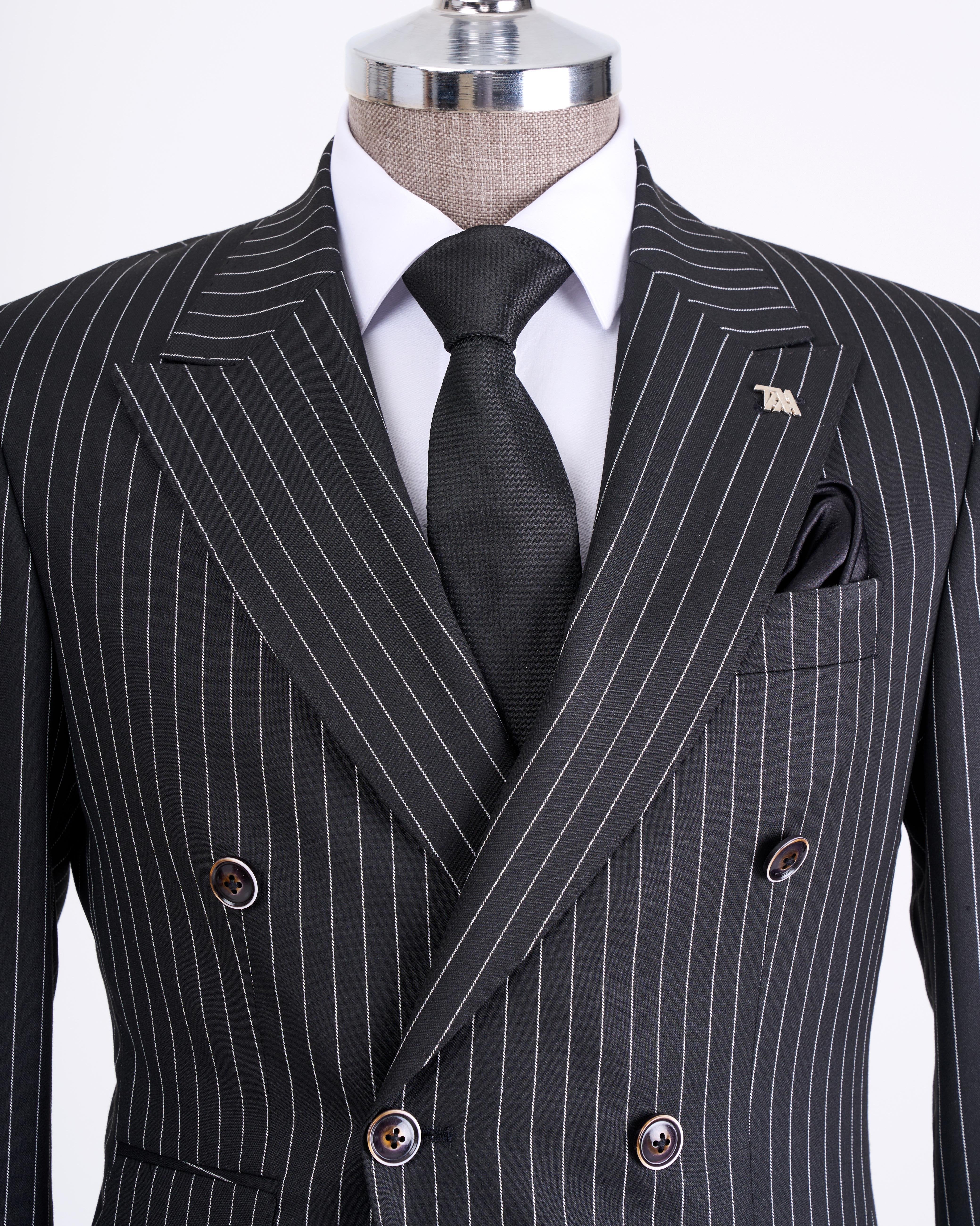 Black Striped Double Breasted Suit 2-Piece