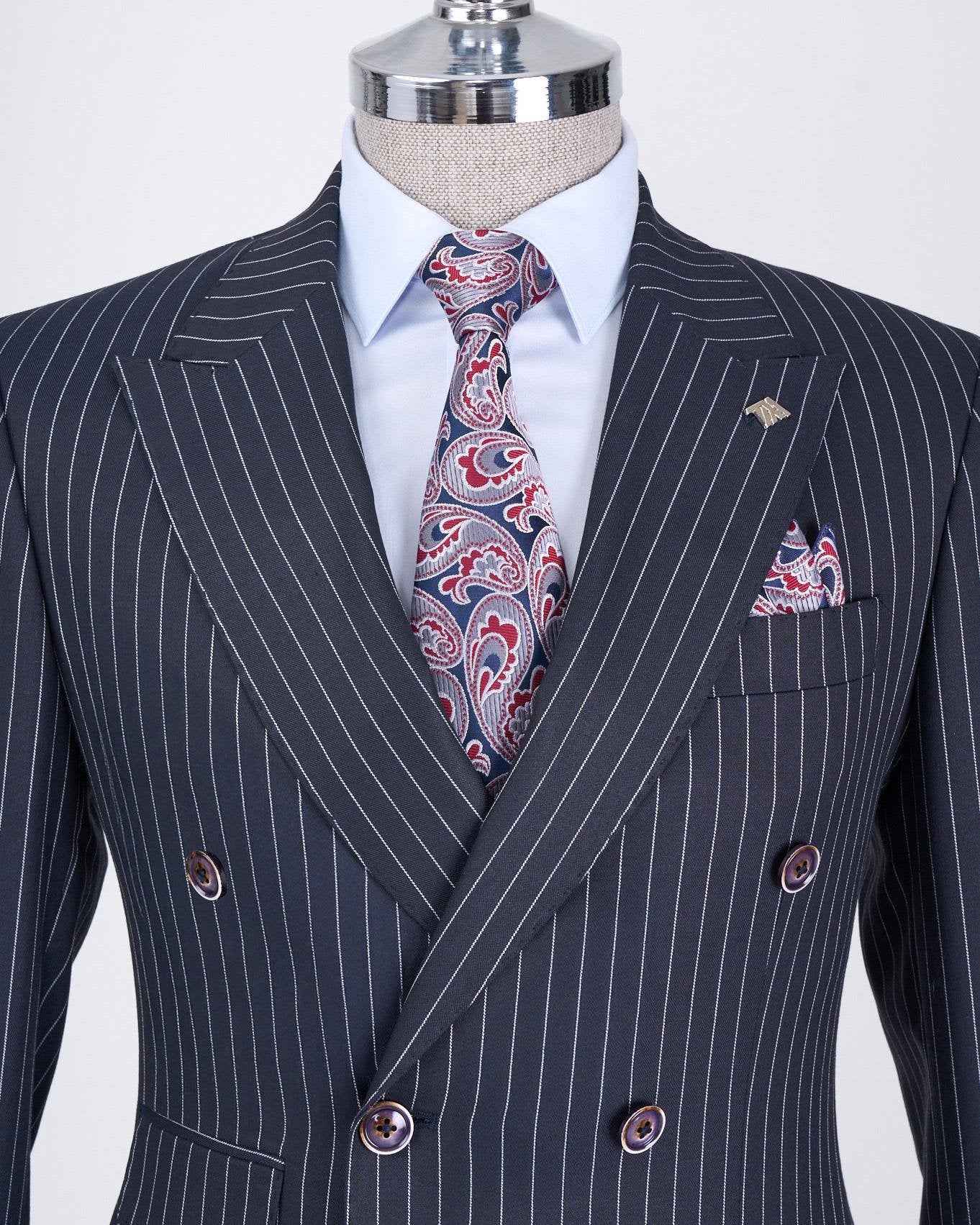 Navy Striped Double Breasted Suit 2-Piece