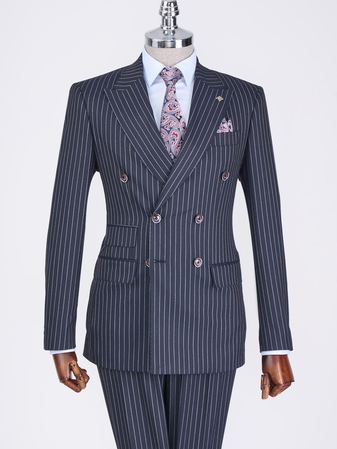 Navy Striped Double Breasted Suit 2-Piece