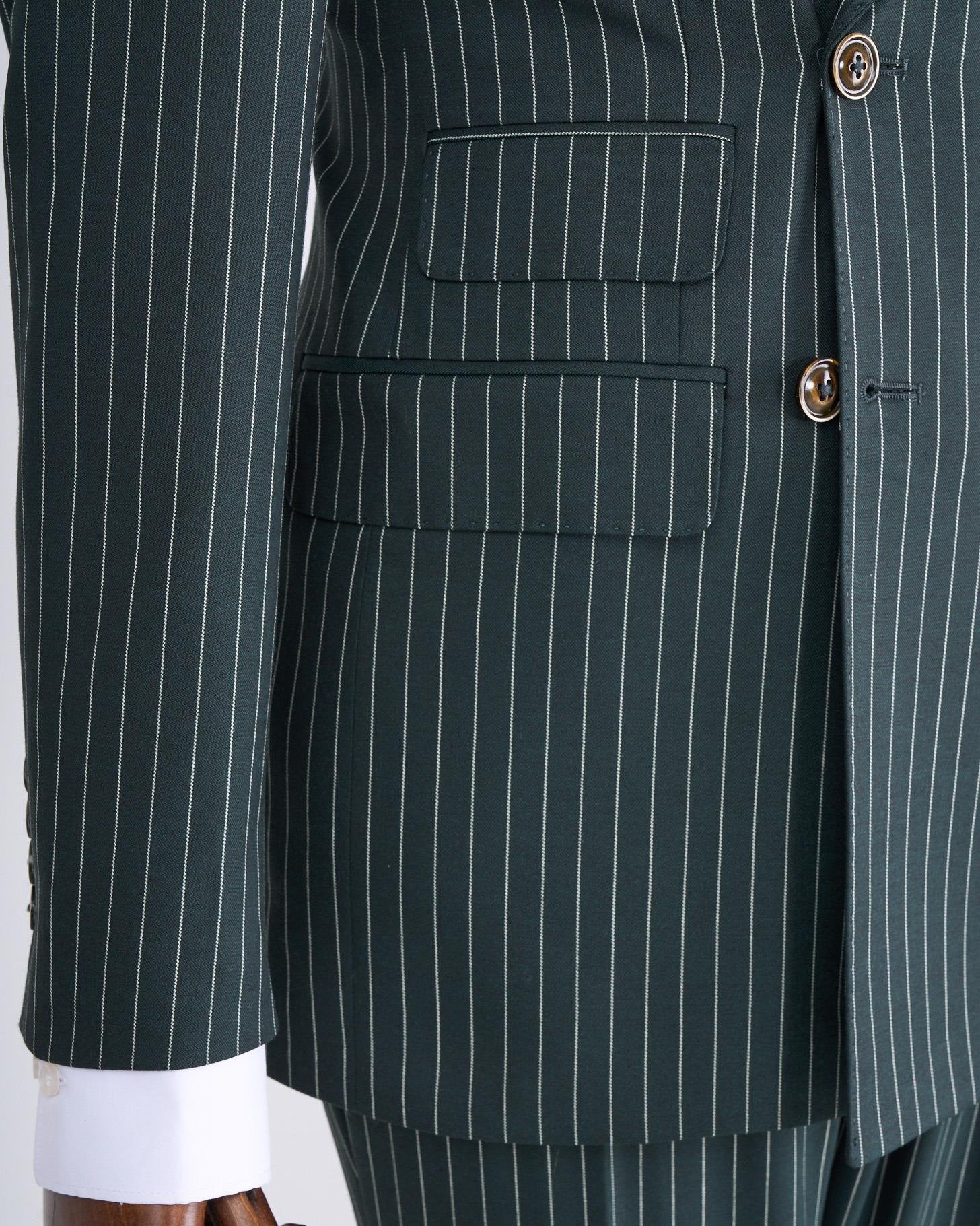 Green Striped Double Breasted Suit 2-Piece