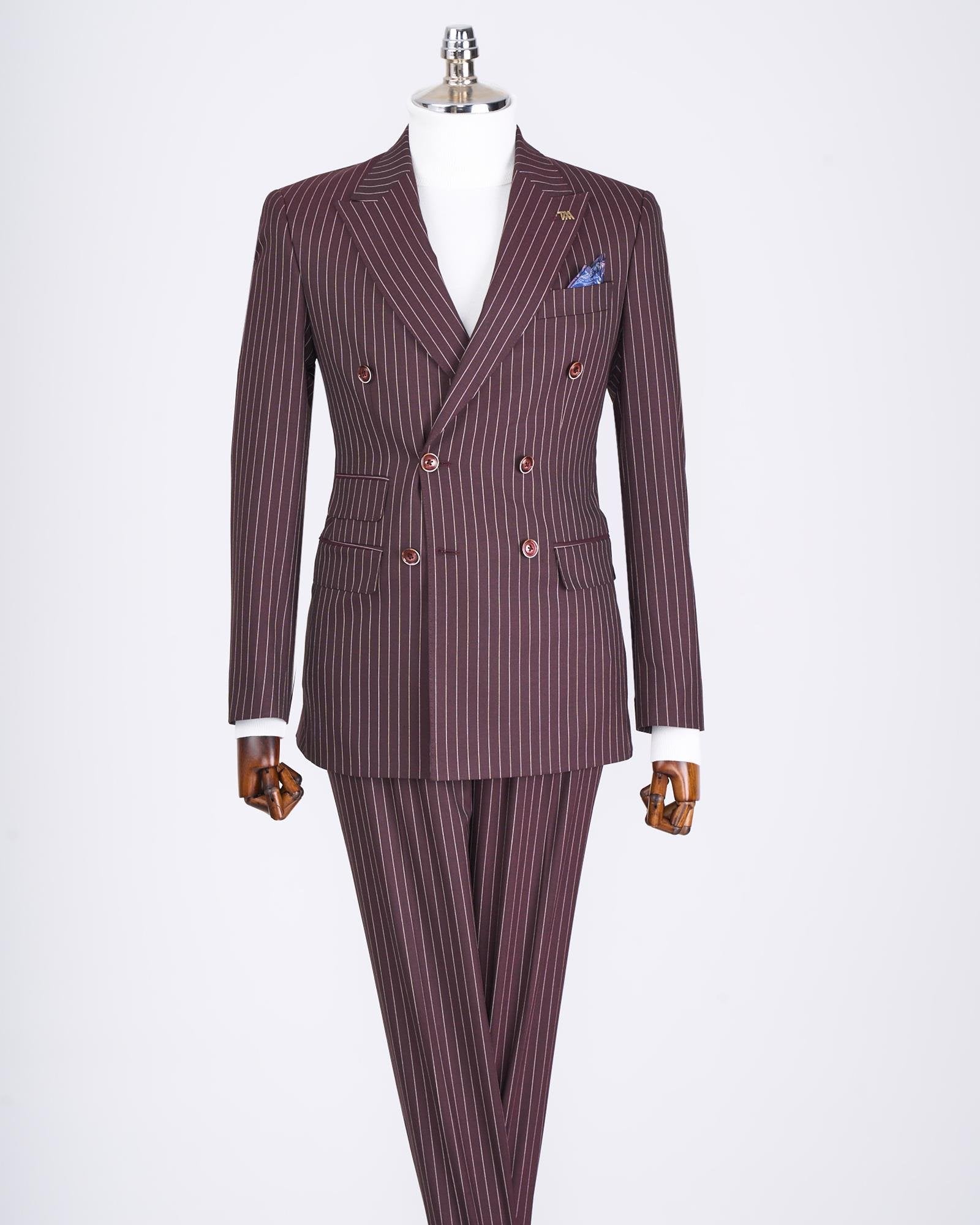 Bordeaux Striped Double Breasted Suit 2-Piece