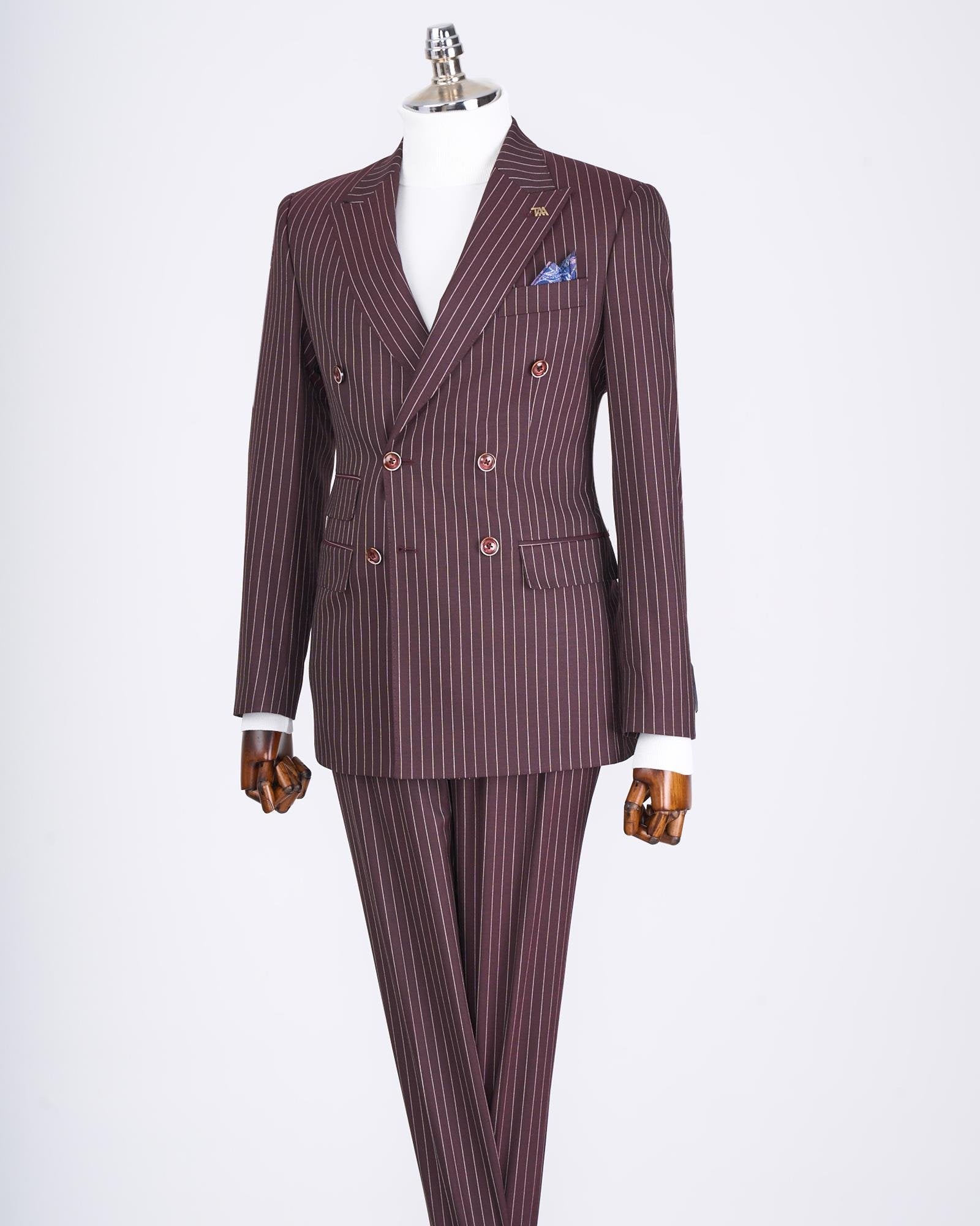 Bordeaux Striped Double Breasted Suit 2-Piece