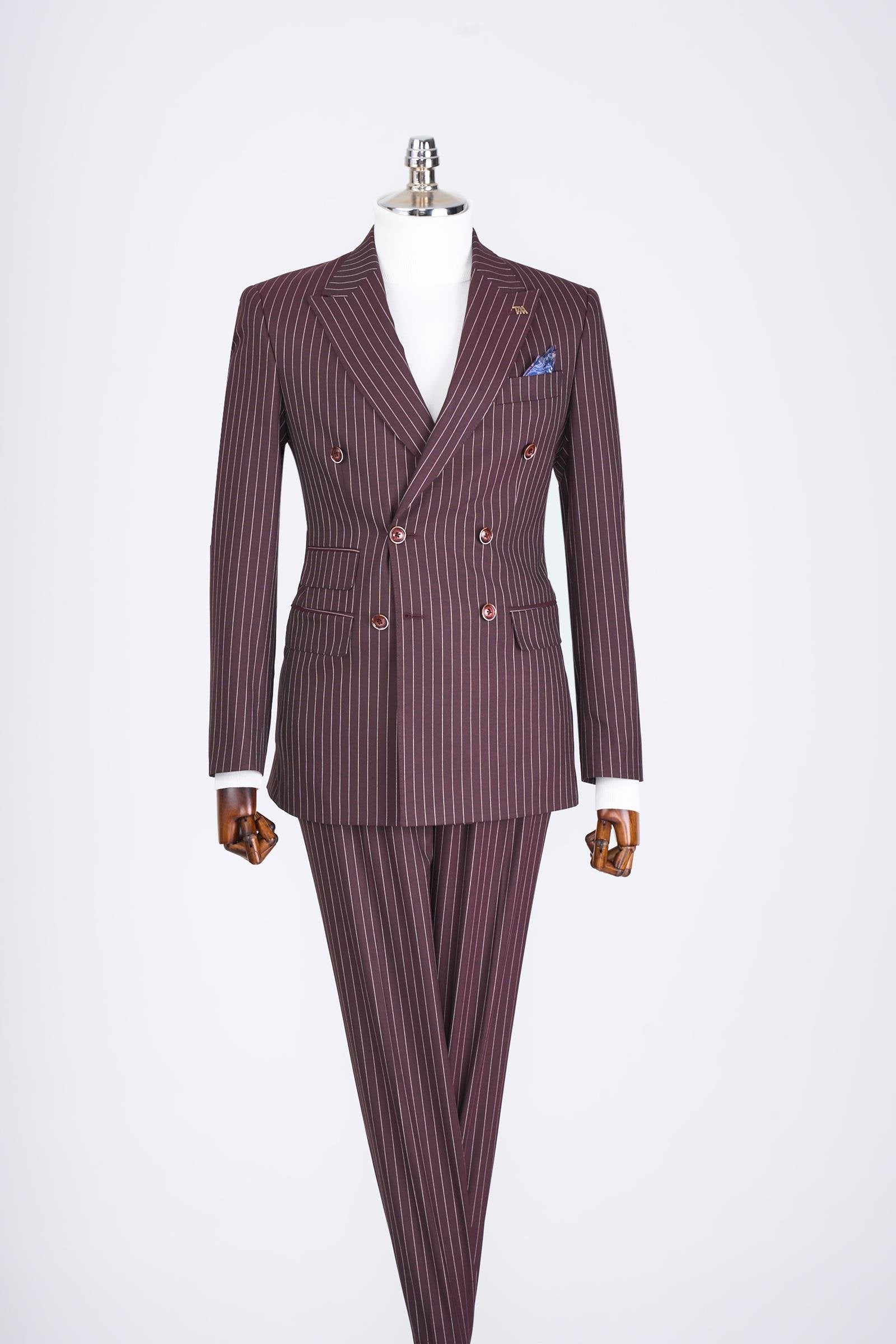 Bordeaux Striped Double Breasted Suit 2-Piece