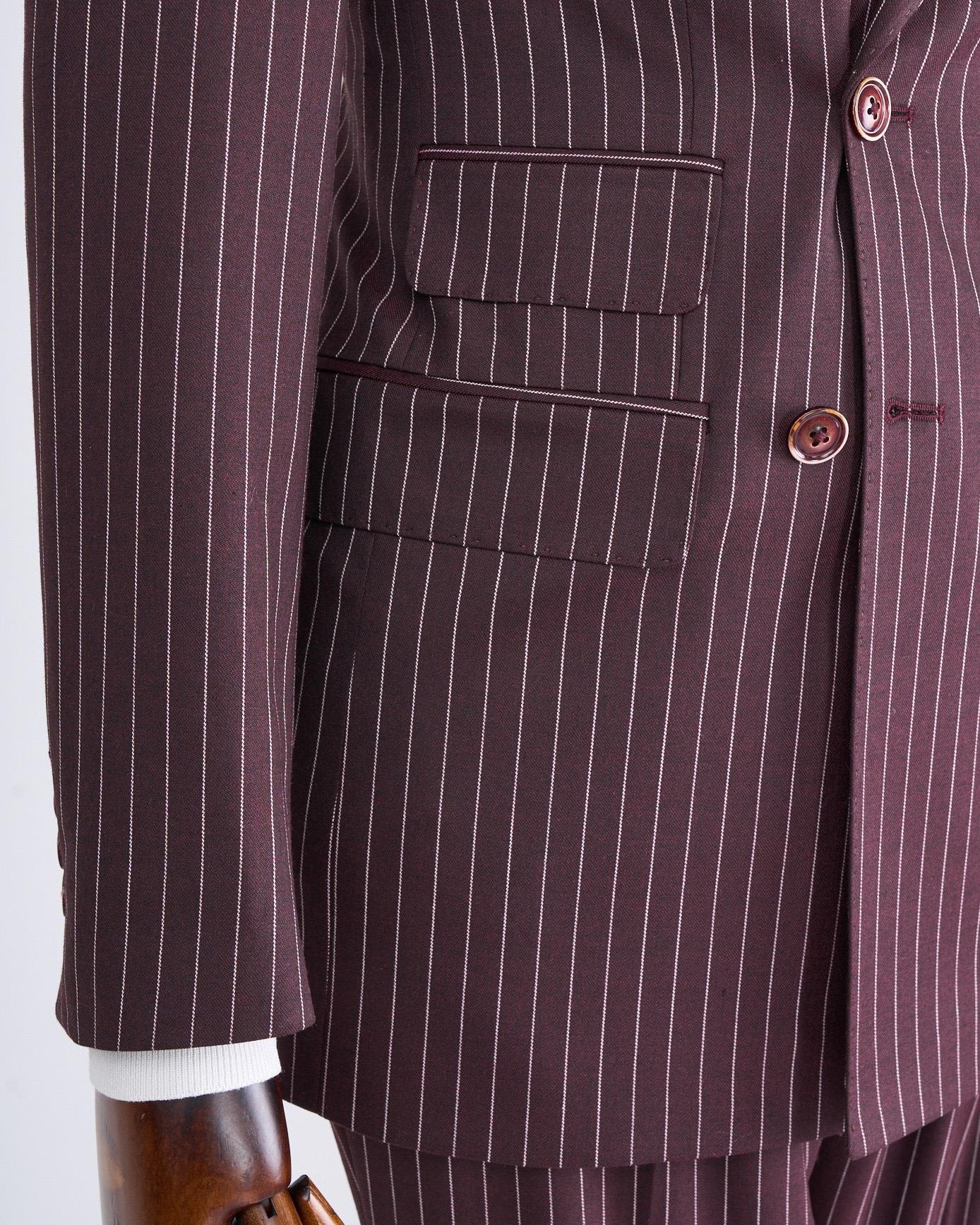 Bordeaux Striped Double Breasted Suit 2-Piece