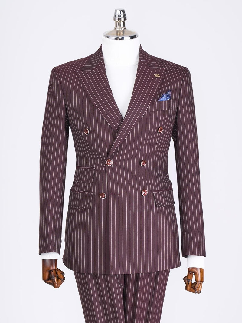 Bordeaux Striped Double Breasted Suit 2-Piece