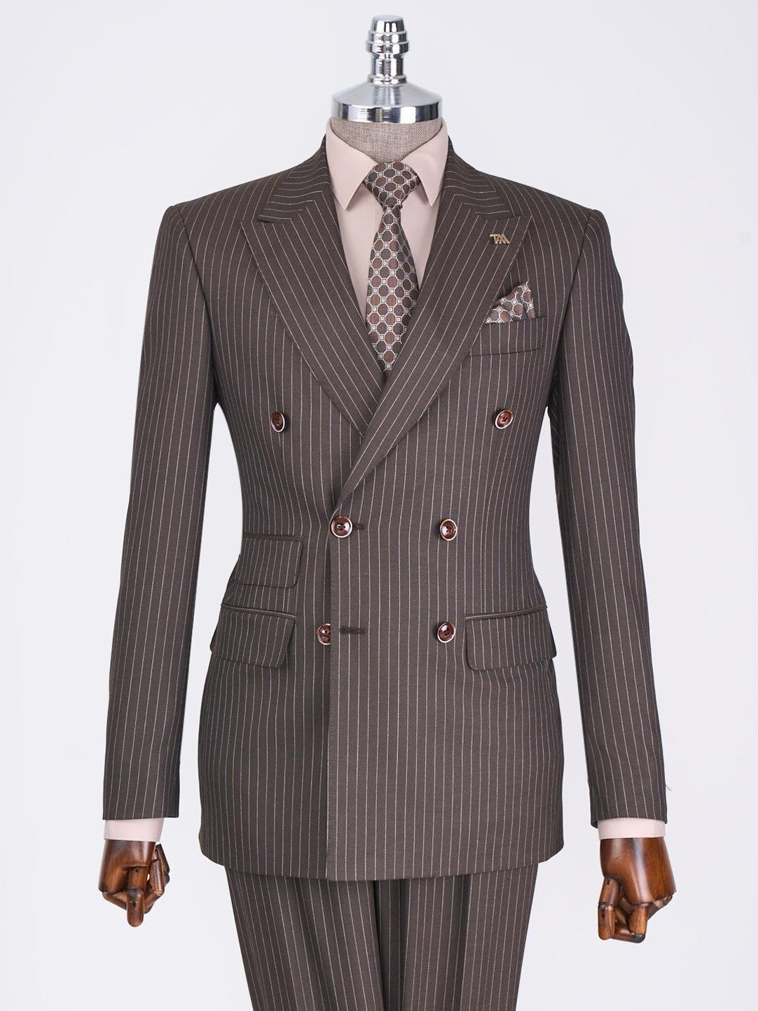 Brown Striped Double Breasted Suit 2-Piece