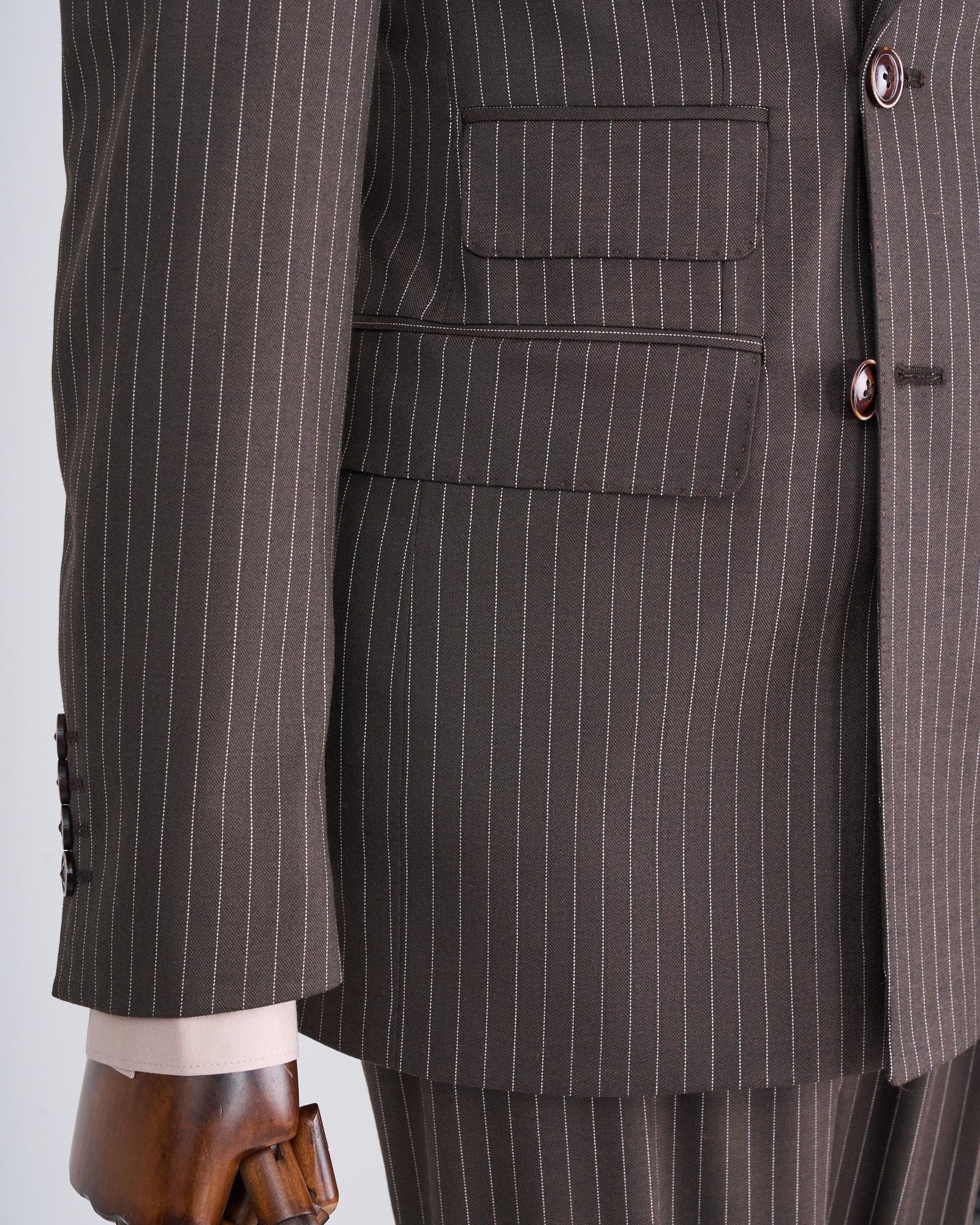 Brown Striped Double Breasted Suit 2-Piece