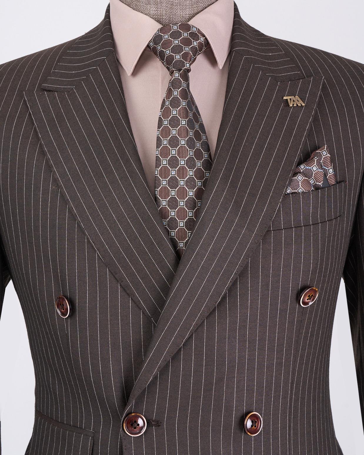 Brown Striped Double Breasted Suit 2-Piece