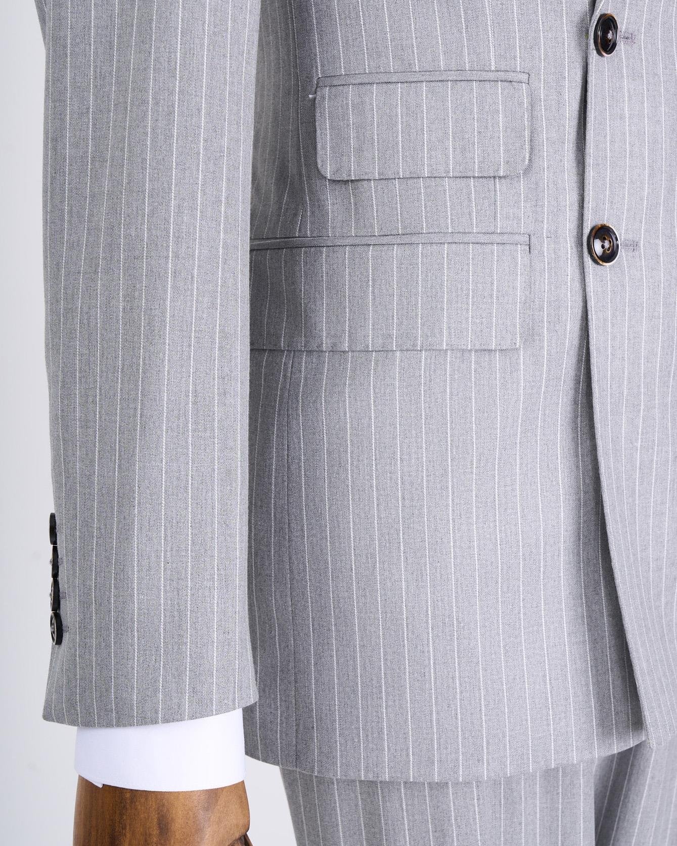 Grey Striped Double Breasted Suit 2-Piece