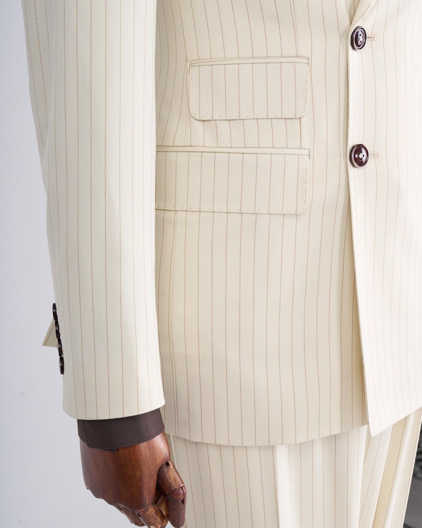 Beige Striped Double Breasted Suit 2-Piece