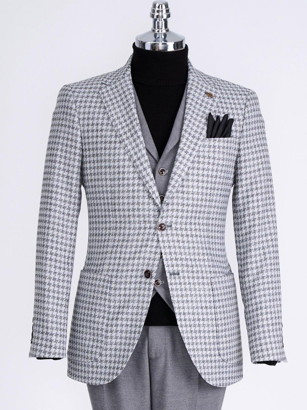 Grey Plaid Slim-Fit Suit 3-Piece