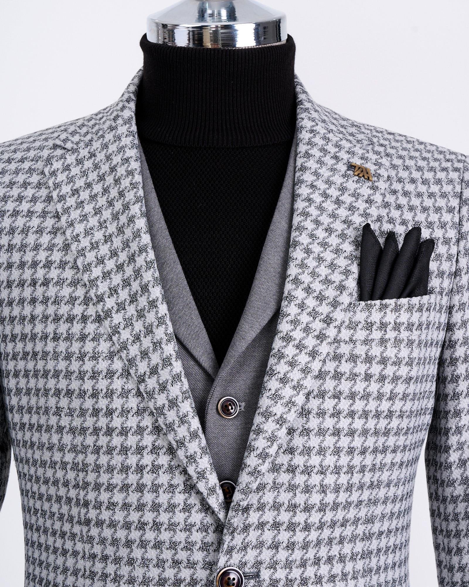 Grey Plaid Slim-Fit Suit 3-Piece