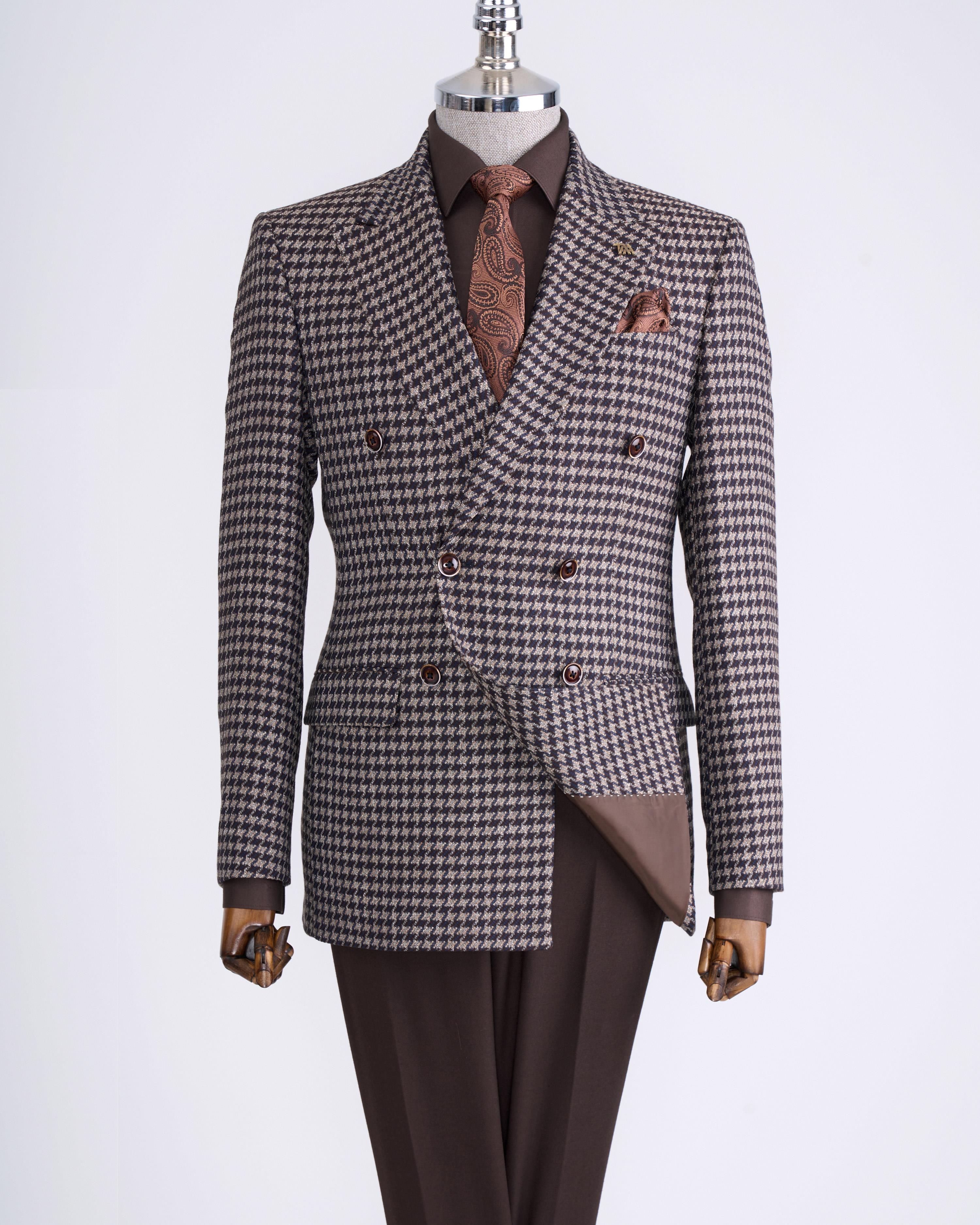 Brown Plaid Double Breasted Suit 2-Piece