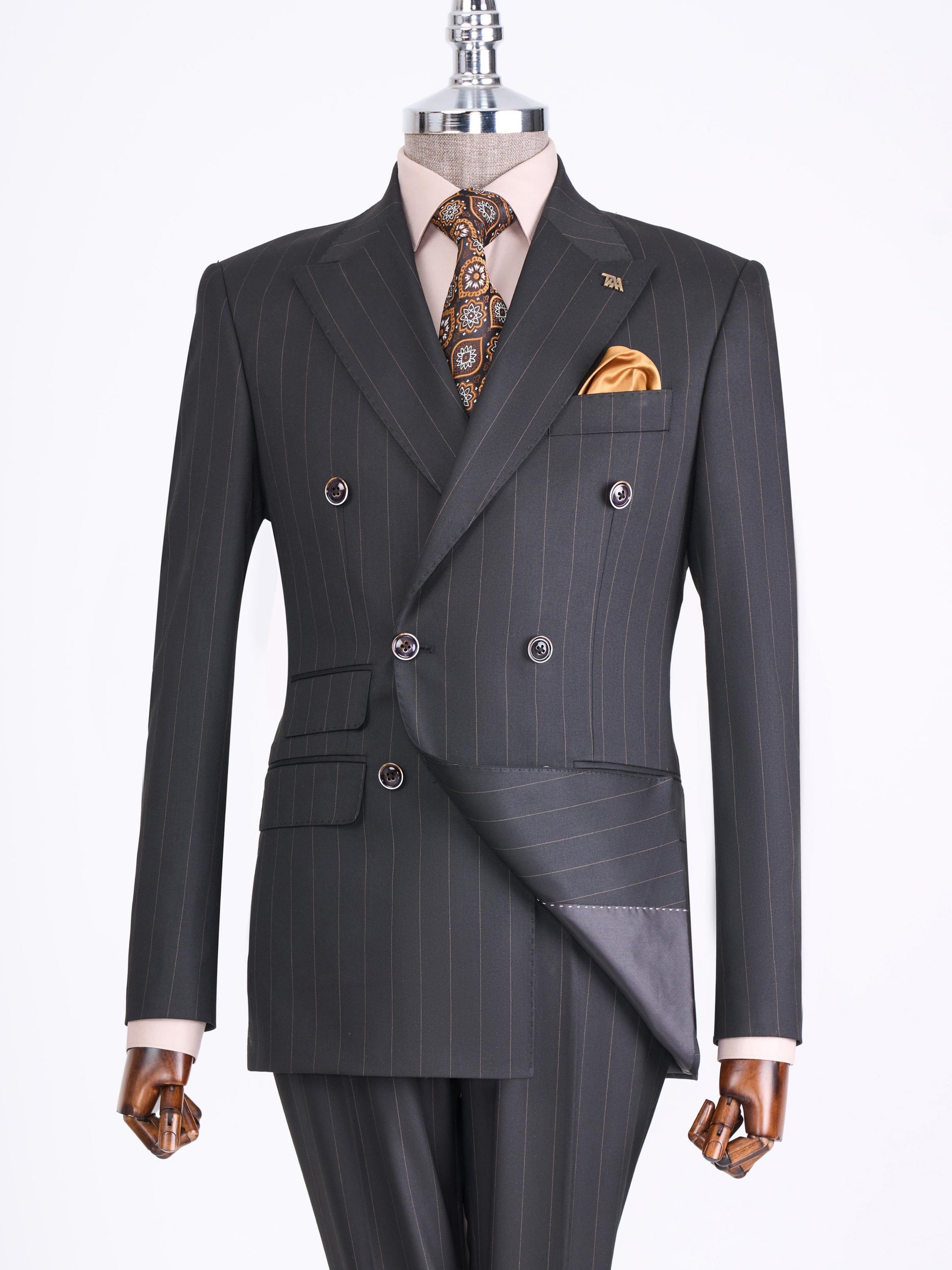 Black Striped Double Breasted Suit 2-Piece