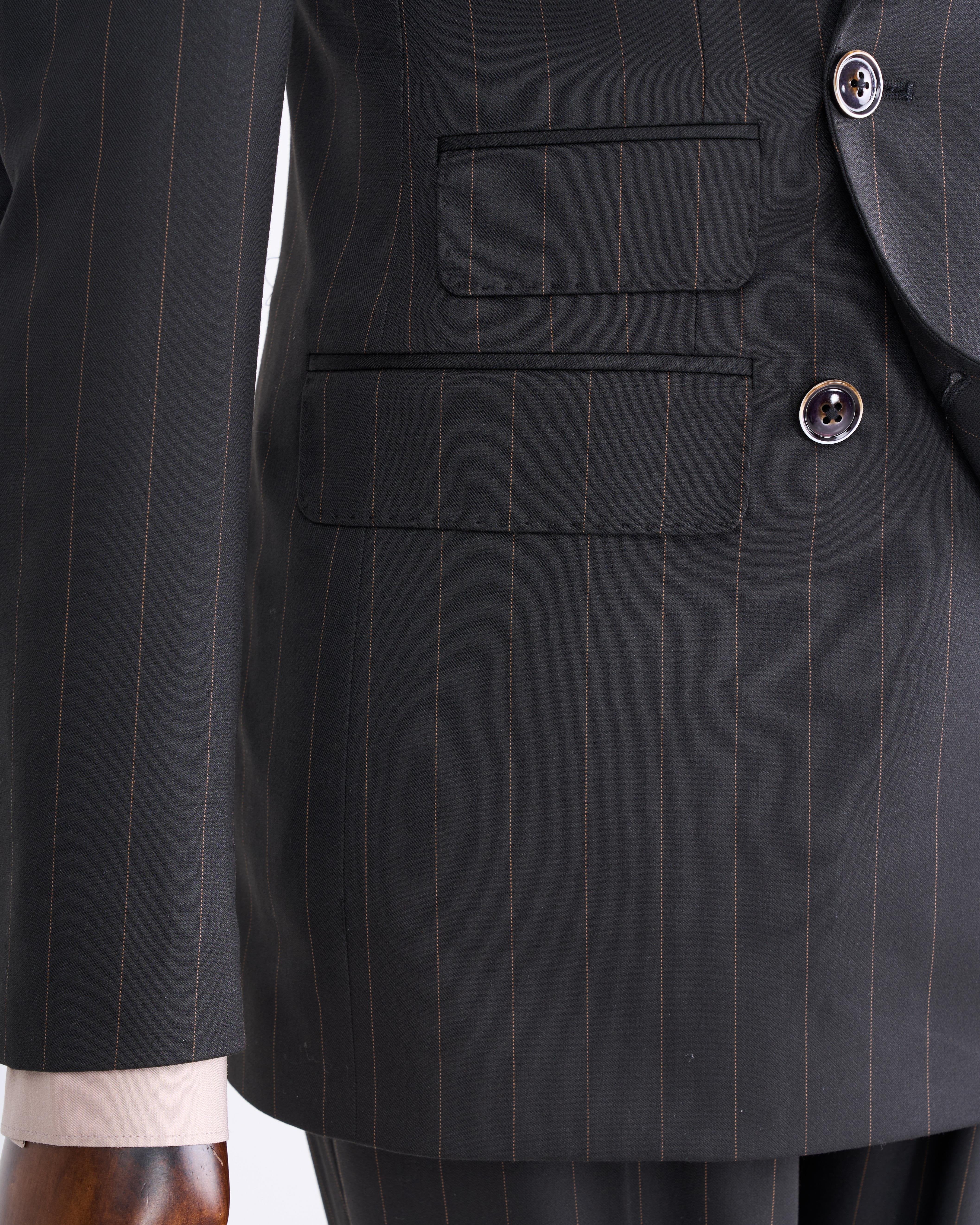 Black Striped Double Breasted Suit 2-Piece