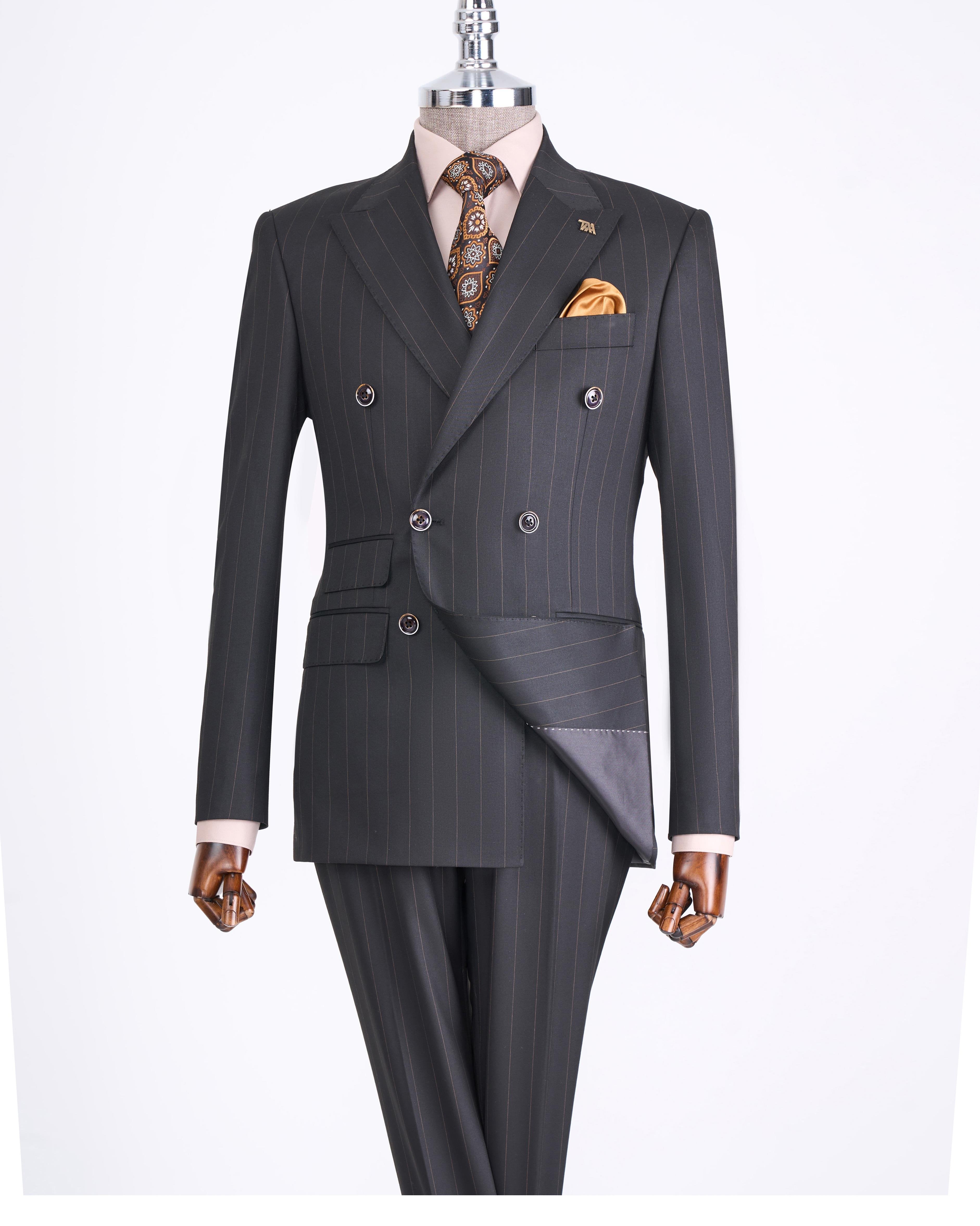 Black Striped Double Breasted Suit 2-Piece