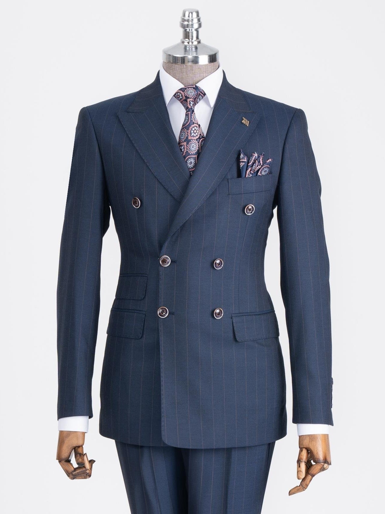 Navy Striped Double Breasted Suit 2-Piece