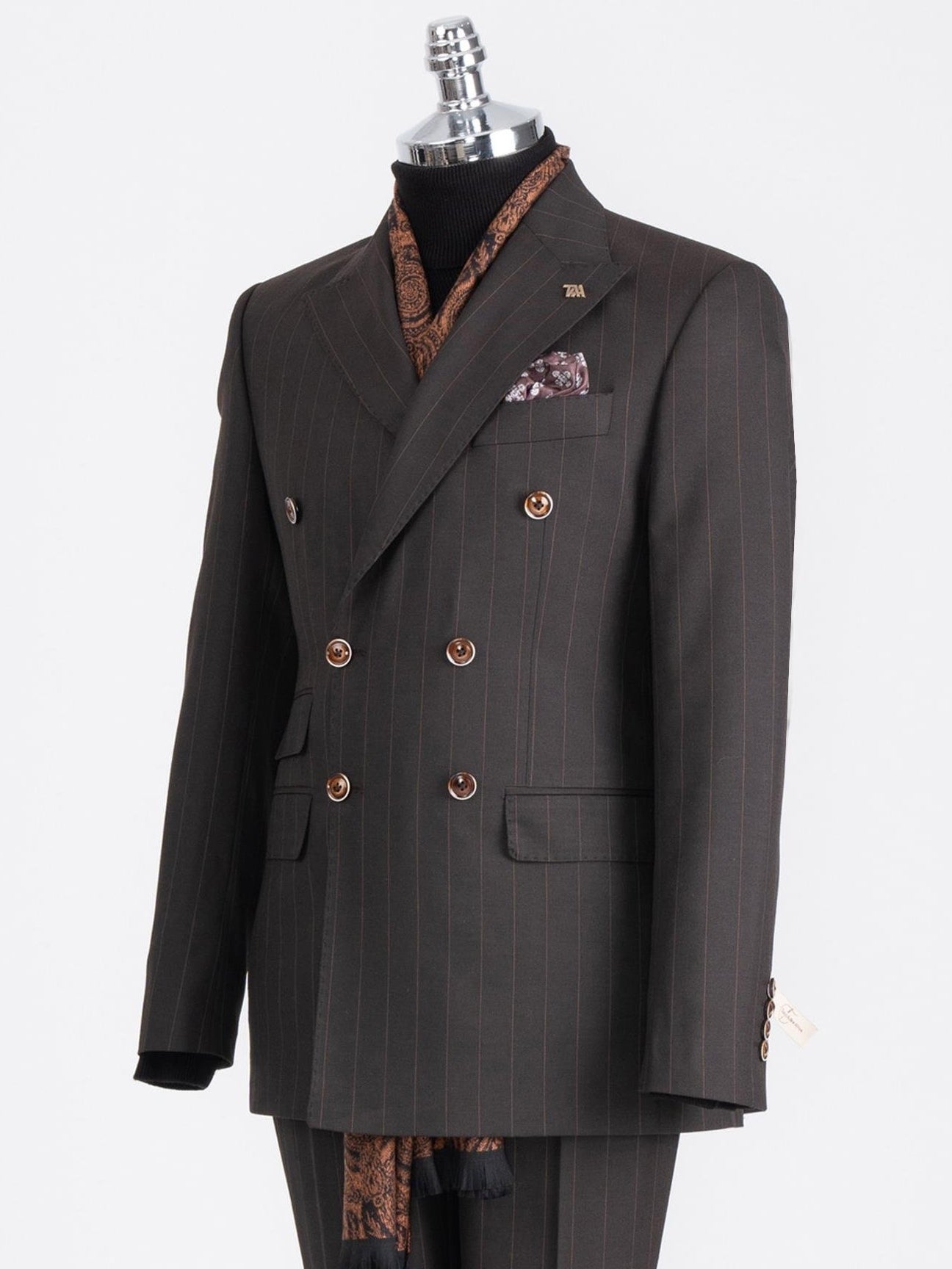 Brown Striped Double Breasted Suit 2-Piece