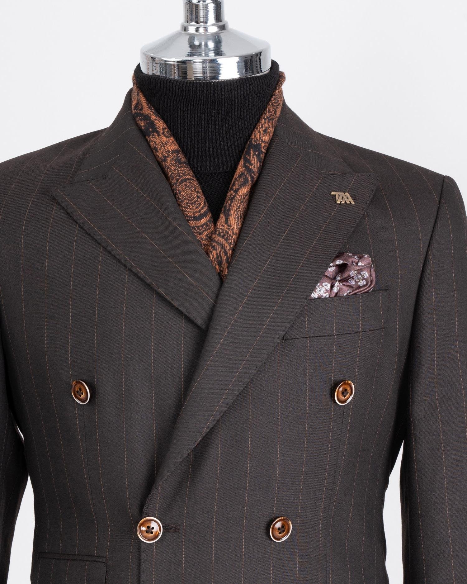 Brown Striped Double Breasted Suit 2-Piece