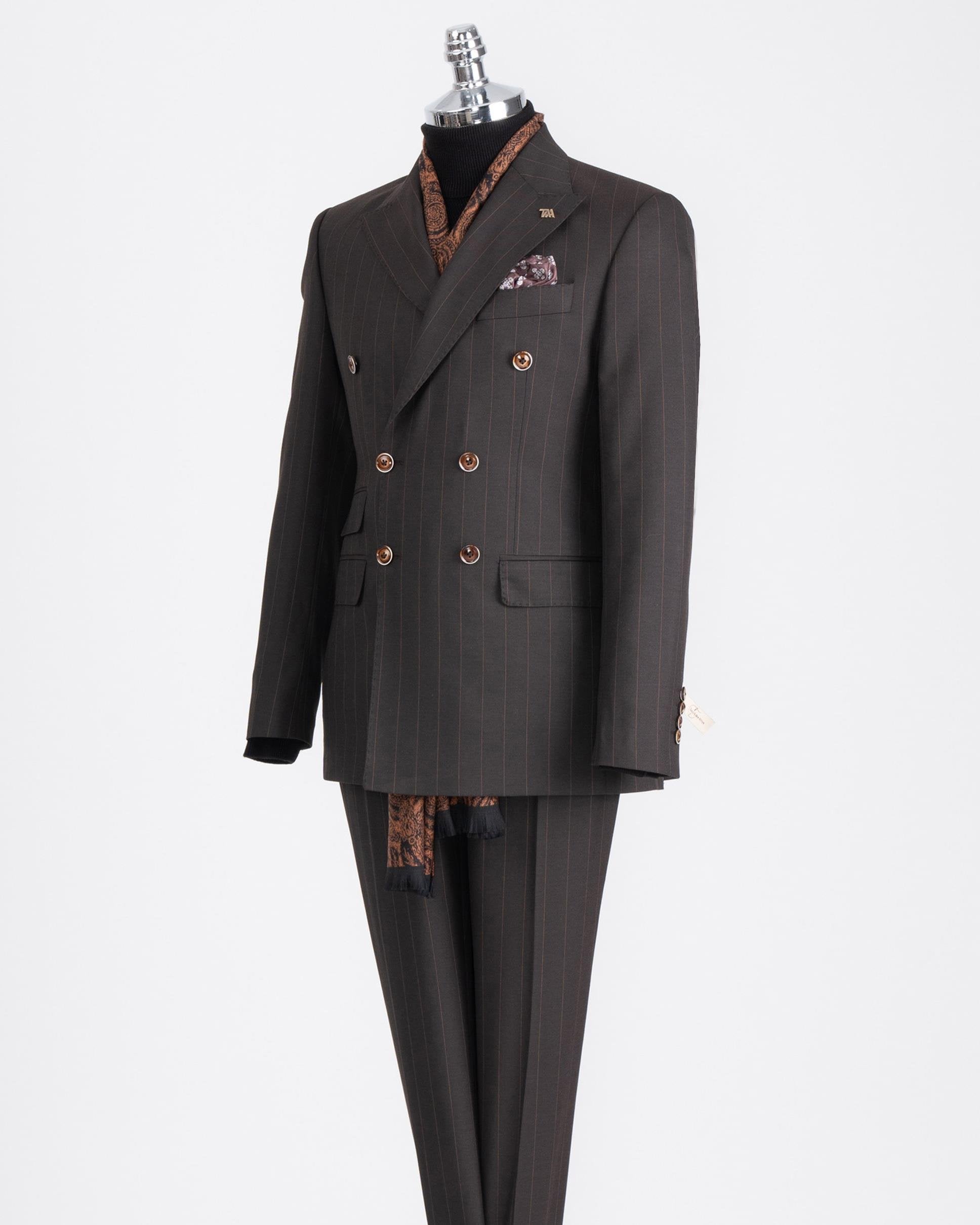 Brown Striped Double Breasted Suit 2-Piece