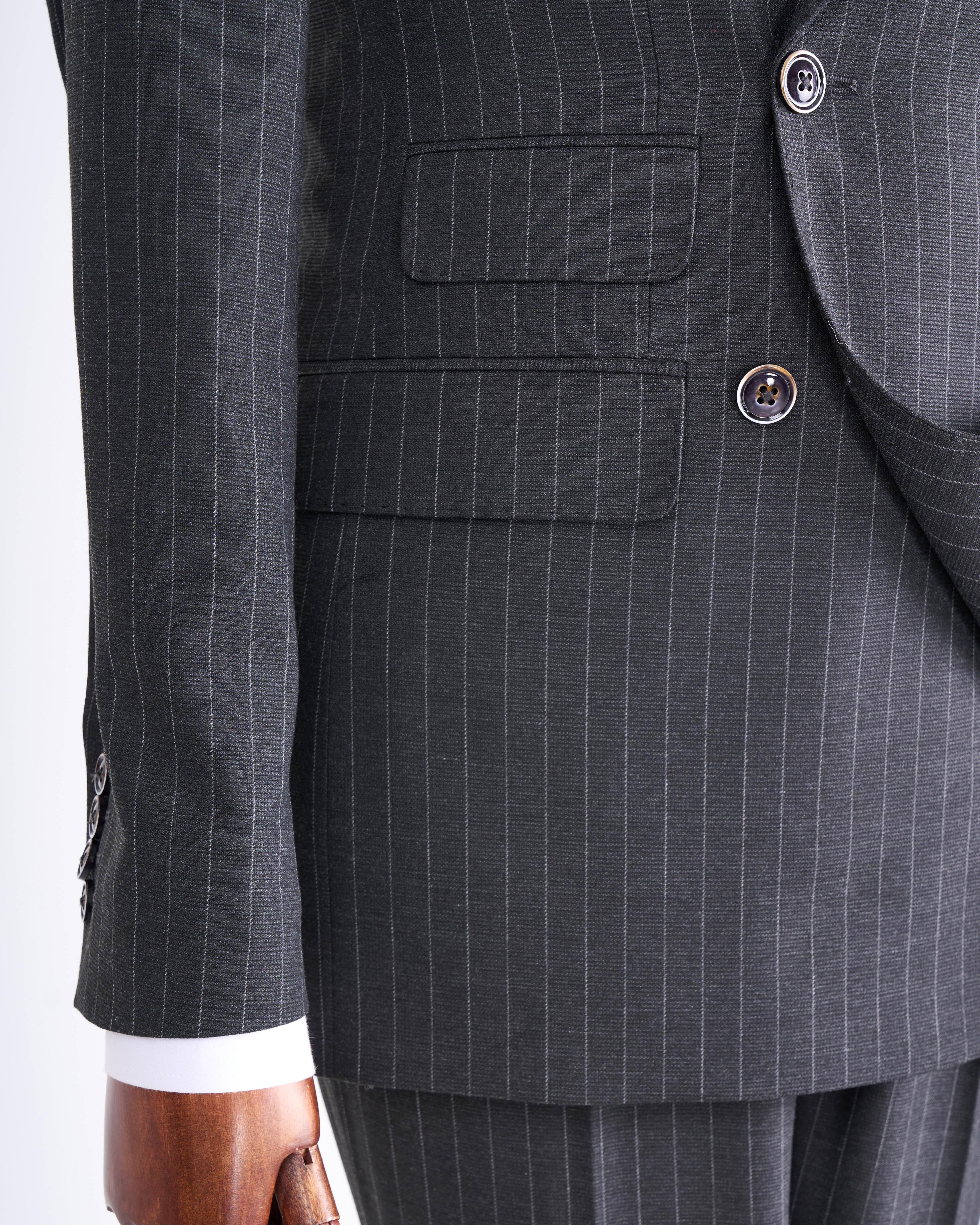 Grey Striped Double Breasted Suit 2-Piece